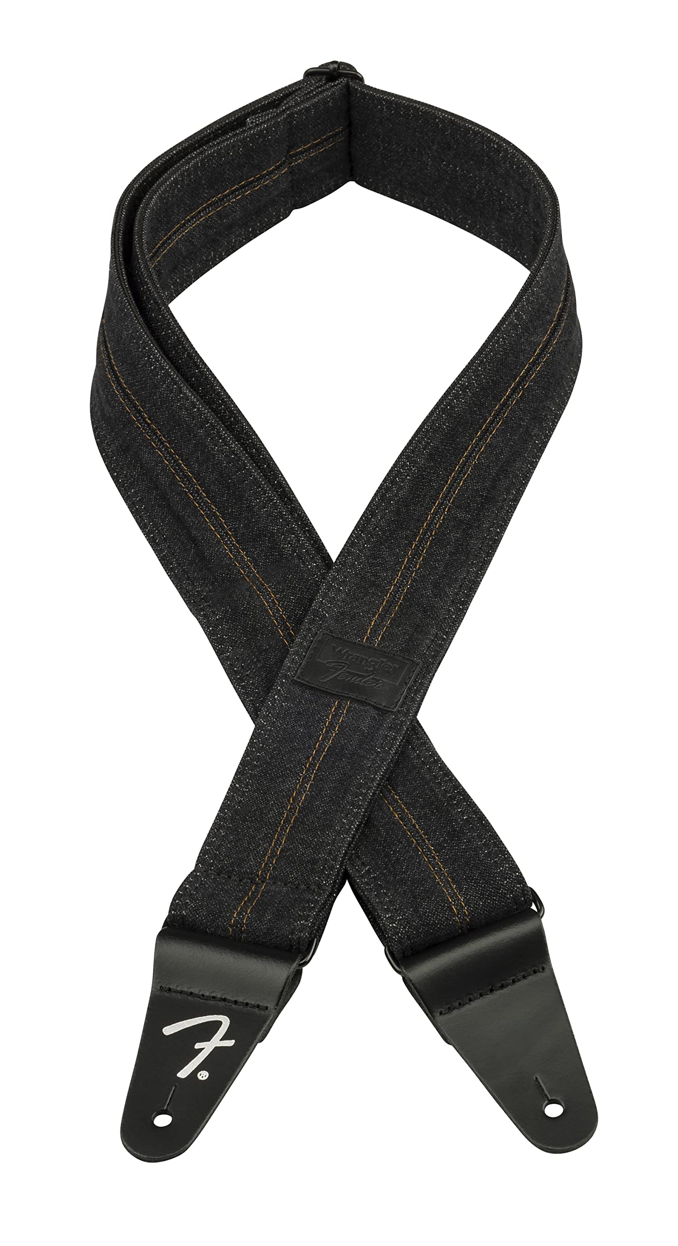 Fender x Wrangler Denim Guitar Strap, Guitar Accessories, Washed Black Stitch
