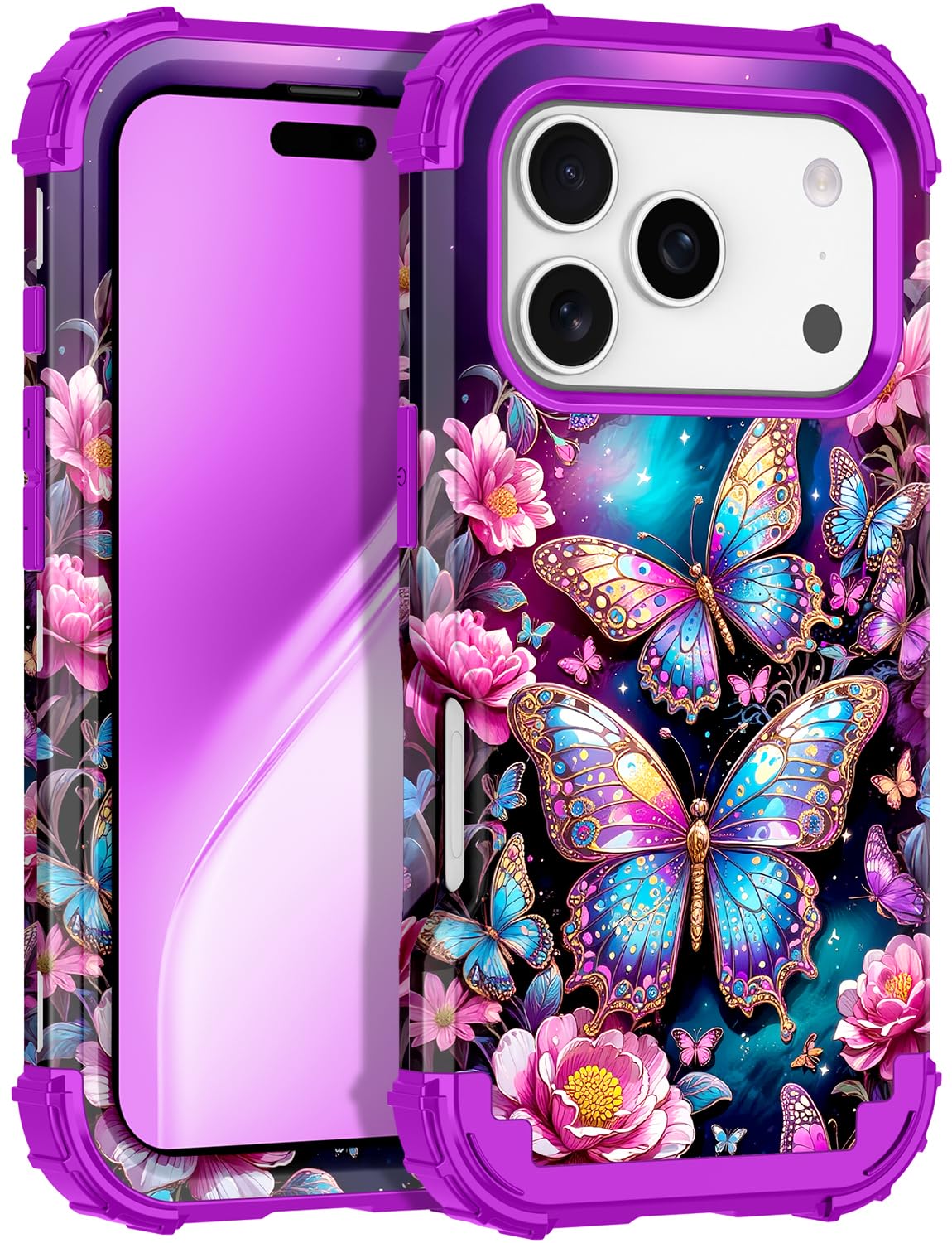 Rancase for iPhone 17 Pro Max Case,Three Layer Heavy Duty Shockproof Protection Hard Plastic Bumper +Soft Silicone Rubber Protec