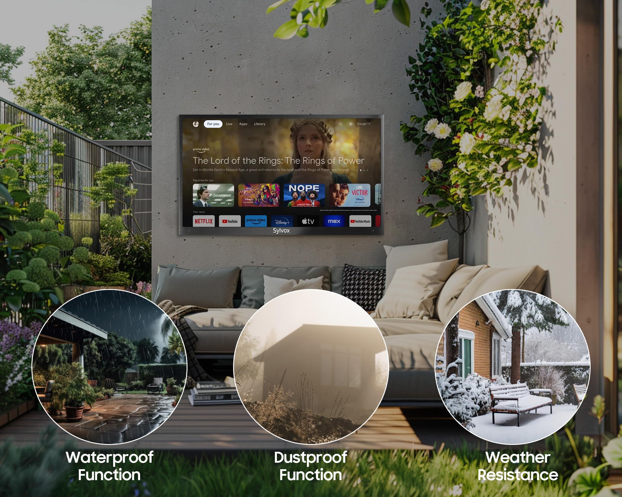 Sylvox Outdoor Tv, Smart Qled Tv 43 Inch, Weatherproof Outdoor Tvs Support Google Assistant, 4K Uhd, Wide Viewing Angle, Ip55 Wa