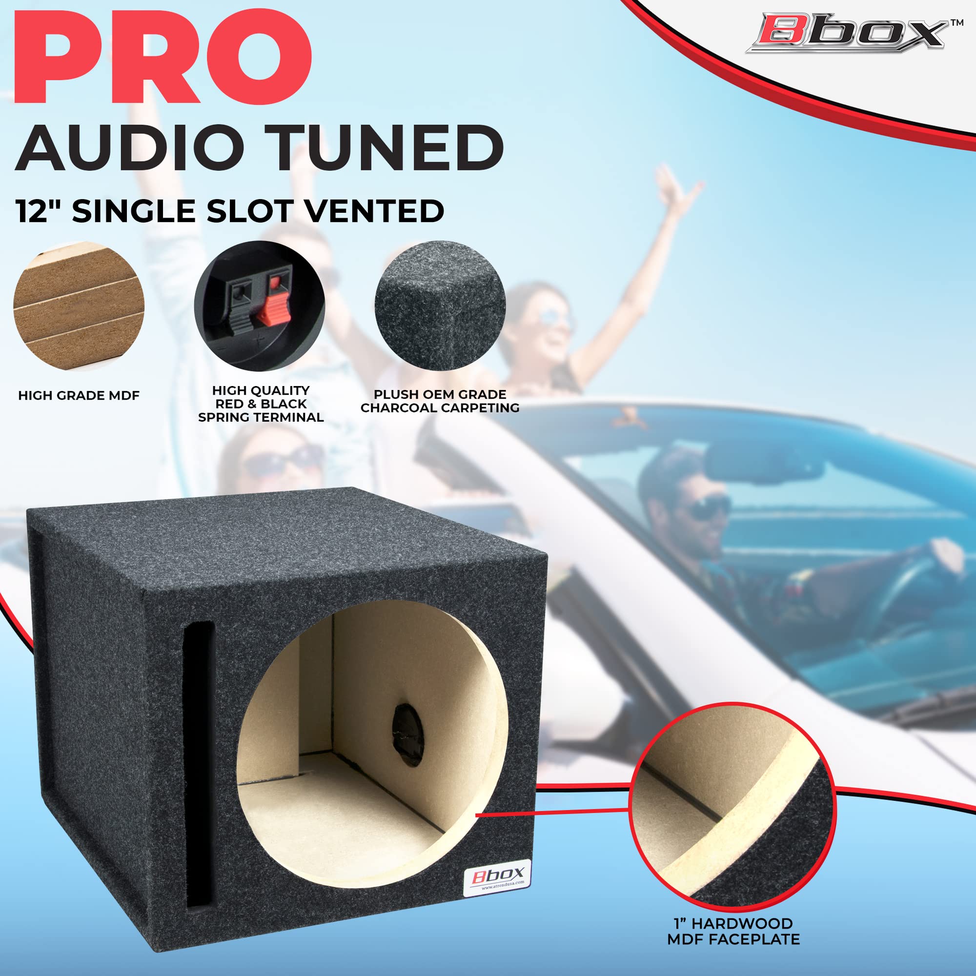 Atrend Bbox 12Svsc Single Vented 12 Inch Subwoofer Box   Premium Subwoofer Box Improves Audio Quality, Sound & Bass   Car Subwoo