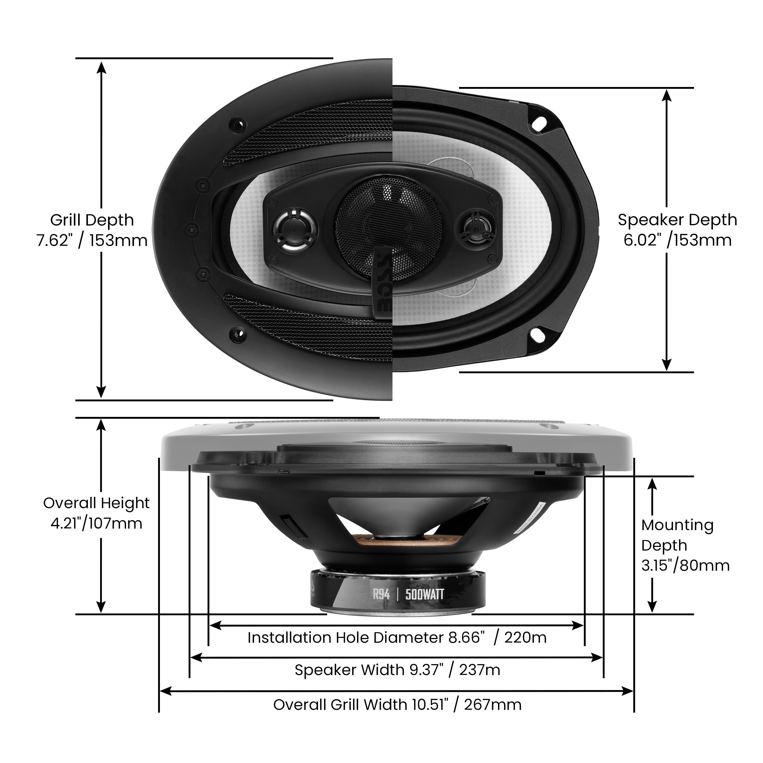 Boss Audio Systems R94 Riot Series 6 X 9 Inch Car Stereo Door Speakers   500 Watts Max, 4 Way, Full Range, Tweeters, Coaxial, So