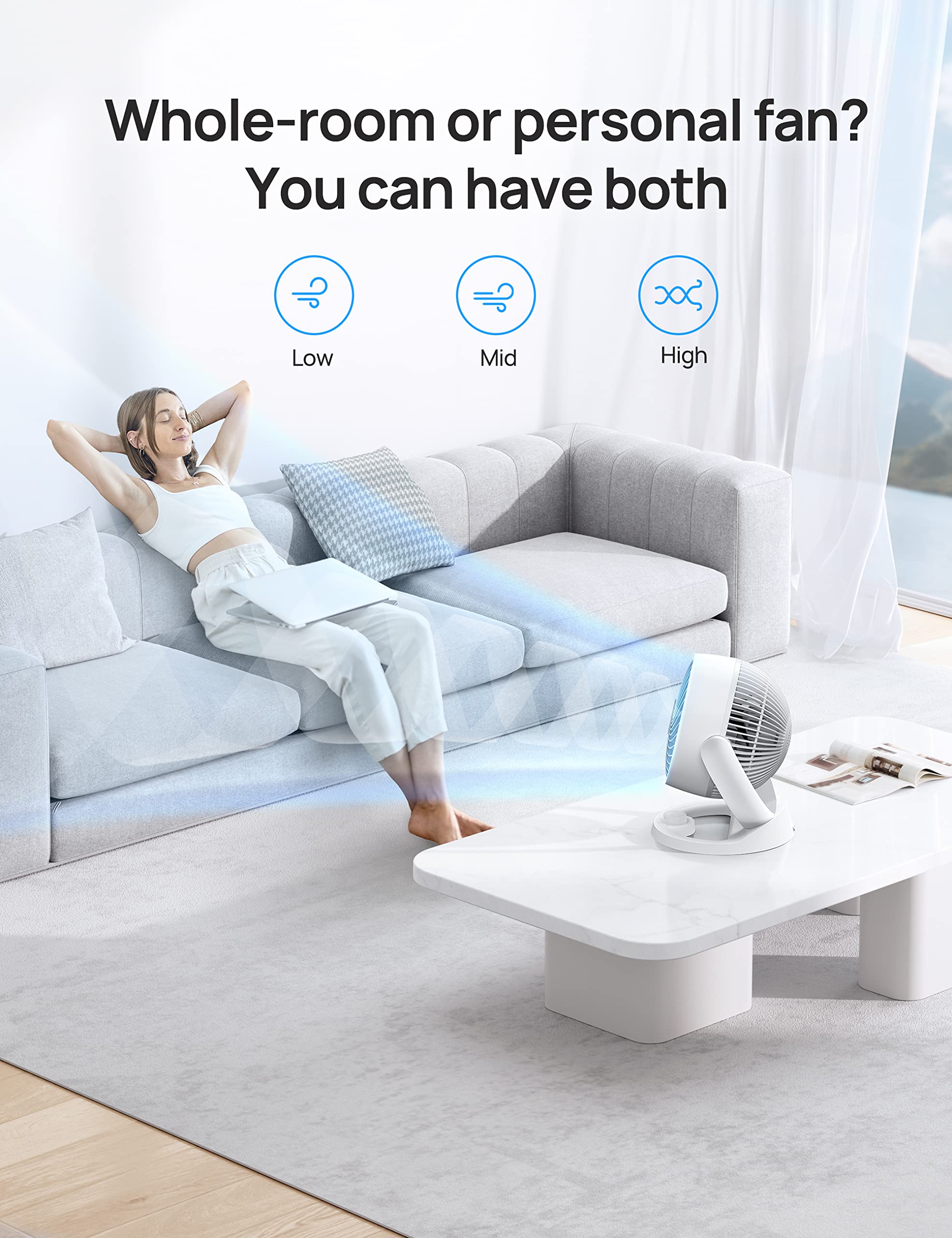 Dreo Fans For Home Bedroom, Table Air Circulator Fan For Whole Room, 9 Inch, 70Ft Strong Airflow, 120    Adjustable Tilt, 28Db L