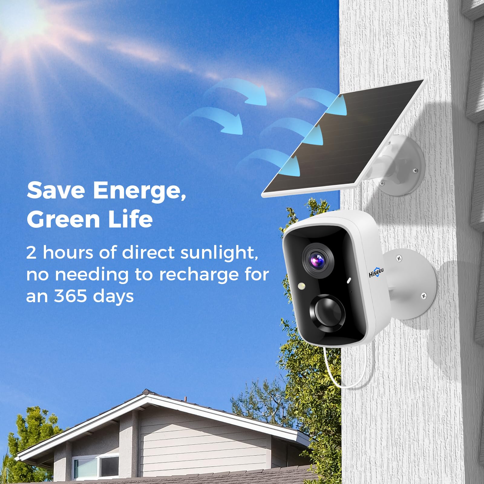 Hiseeu Solar Security Cameras Wireless Outdoor, Battery Powered 3K 4Mp Surveillance Indoor Wifi Smart Cameras For Home Security