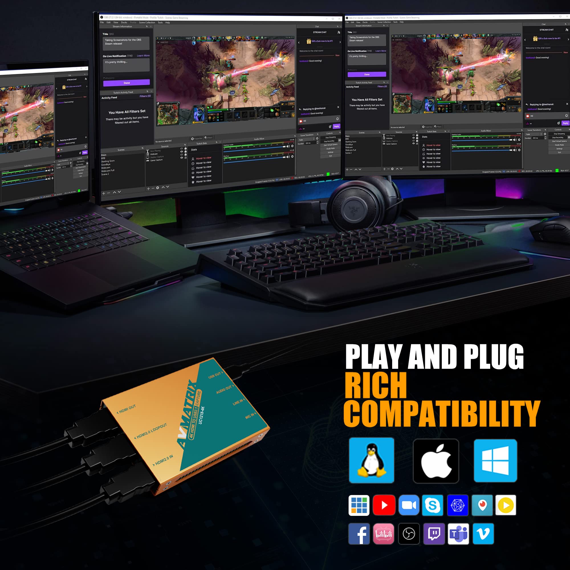 Avmatrix Uc1218 4K Capture Card 1440P/4K Input 1080P60 Uncompressed (Yuy2) Capture For Game Live Stream, Ultra Low Latency Ps5 P