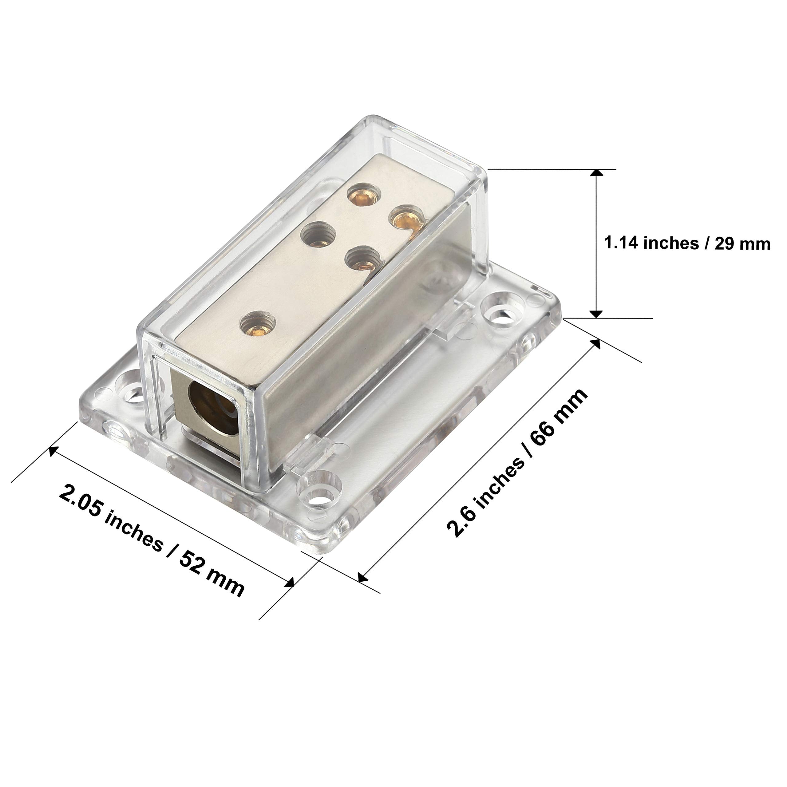 Freajoin 4/8/10 Awg Gauge Power Distribution Block 4 Gauge In   (4) 8/10 Gauge Out, Satin Nickle Plated Internal Material And Hi