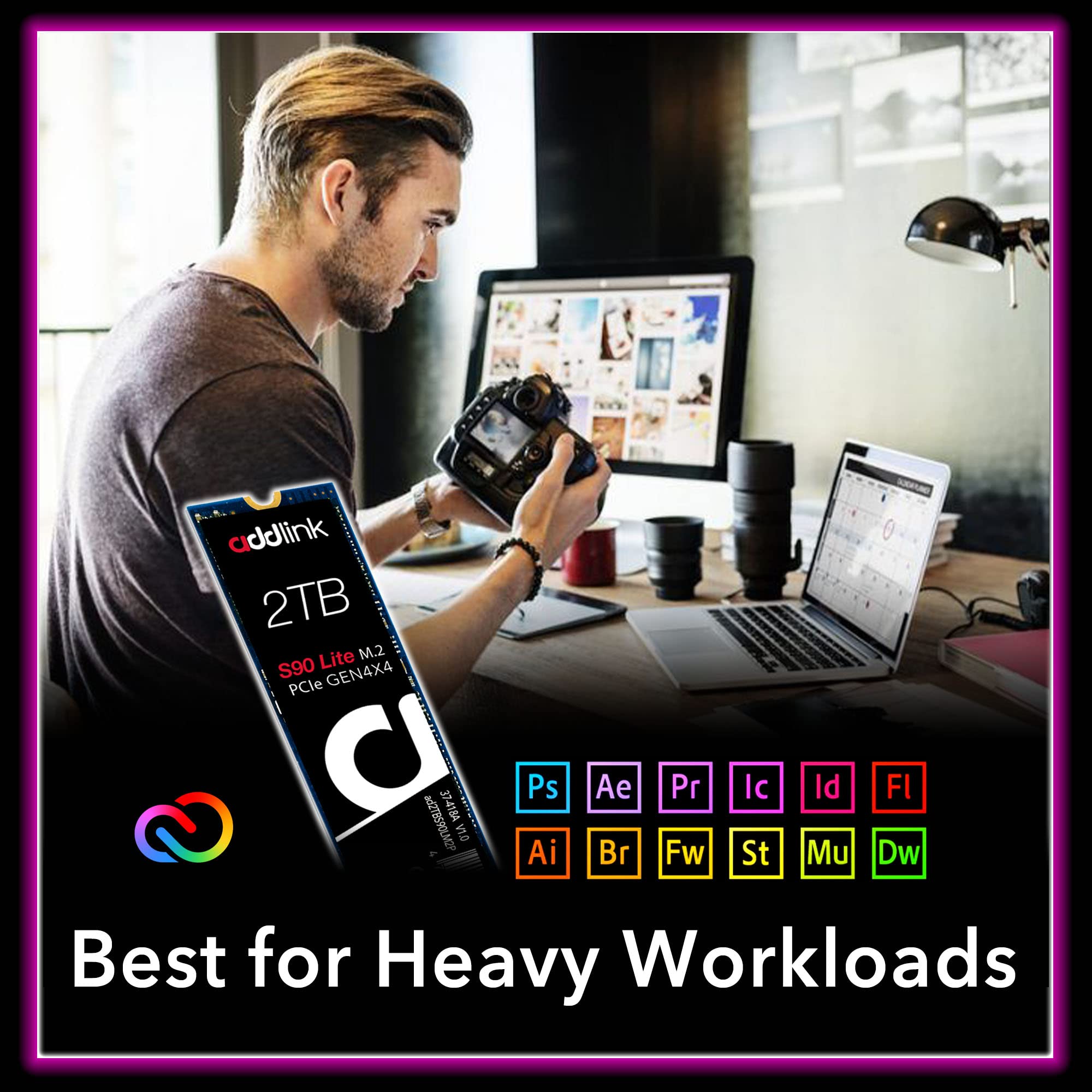 Addlink S90 Lite 2Tb Nvme 4.0 Gen4 Pcie M.2 3D Nand Internal Gaming Ssd - Read Speed Up To 5000 Mb/S (Ad2Tbs90Ltm2P)