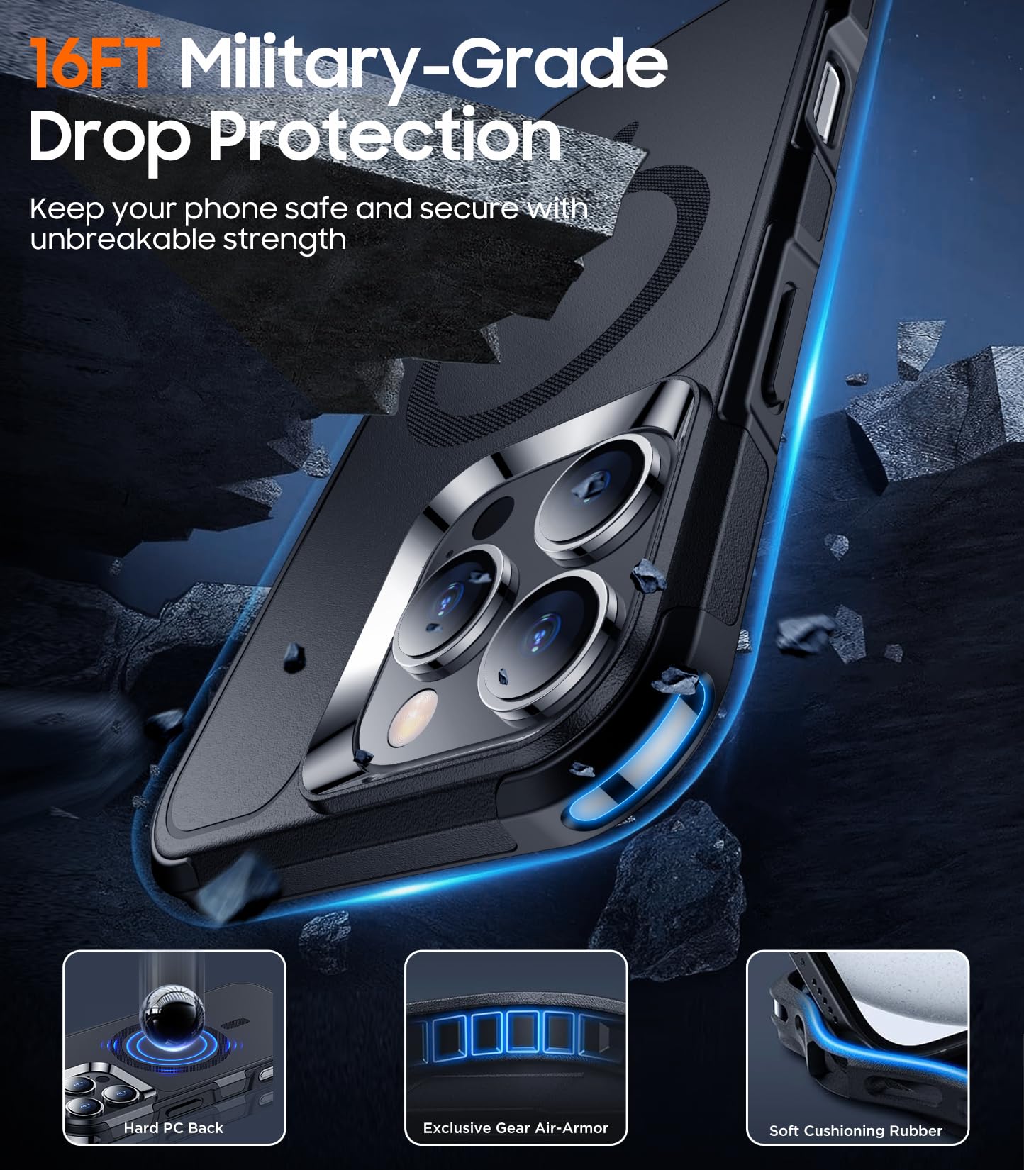 Temdan Designed For Iphone 16 Pro Max Case Magnetic, [Compatible With Magsafe][Military Grade Drop Protection] Dropproof Heavy D