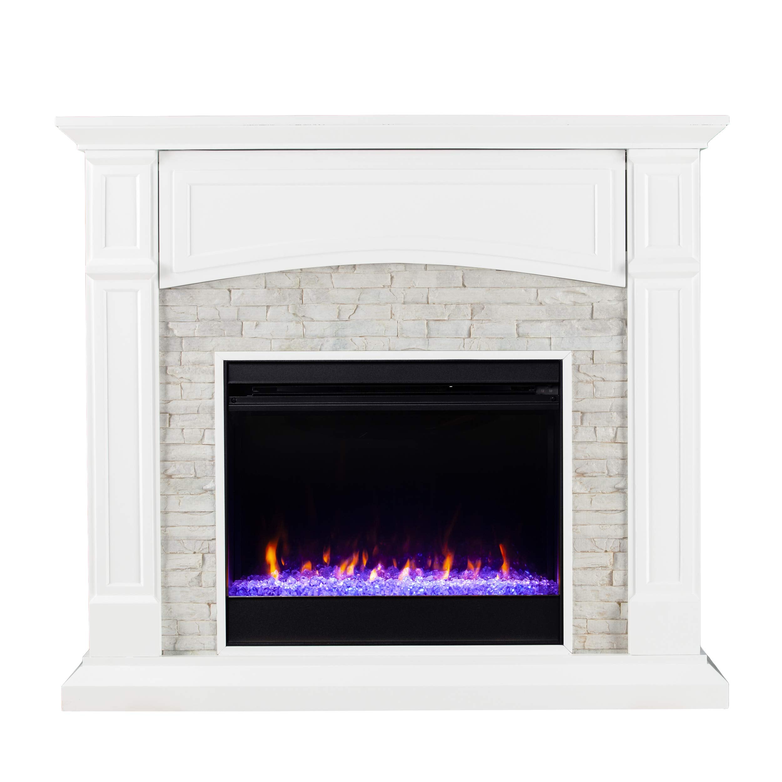 Sei Furniture Seneca Faux Stone Color Changing Electric Hidden Media Shelf 45.75 Fireplace, Traditional Style W/Remote Controlle