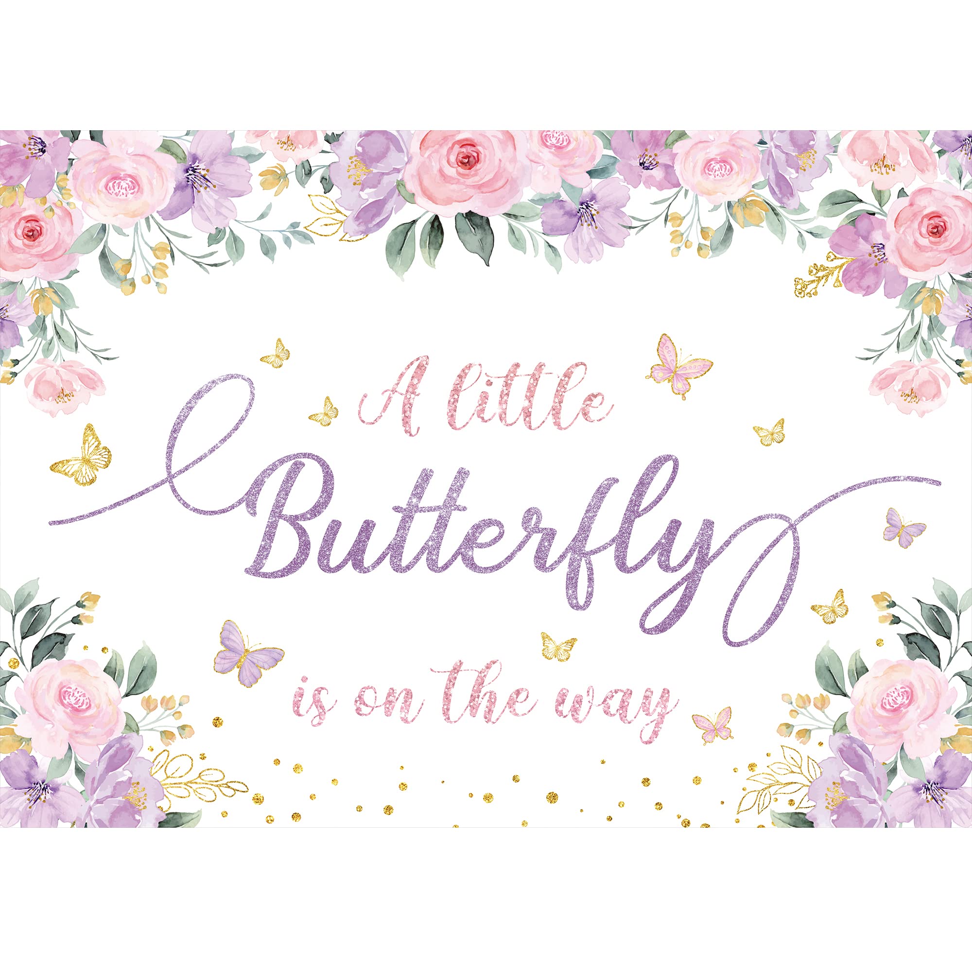 Svbright Butterfly Baby Shower Decorations Backdrop For Girl 7Wx5H A Little Butterfly Is On The Way Pink Purple Flowers Girls Pr