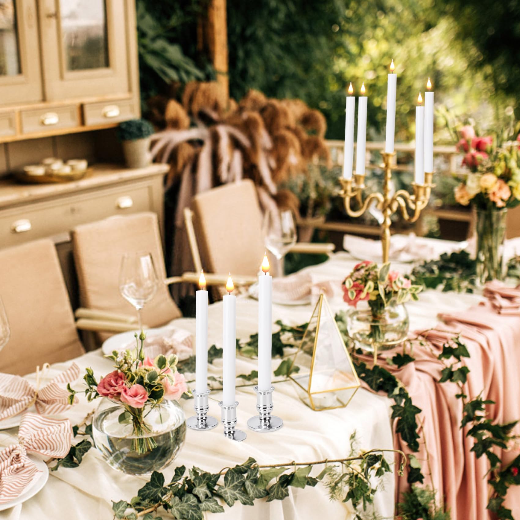 Poqcct Led Flameless Window Candles With Remote Timer 10 Pcs Battery Operated Flickering Taper Candle Lights With Removable Sliv