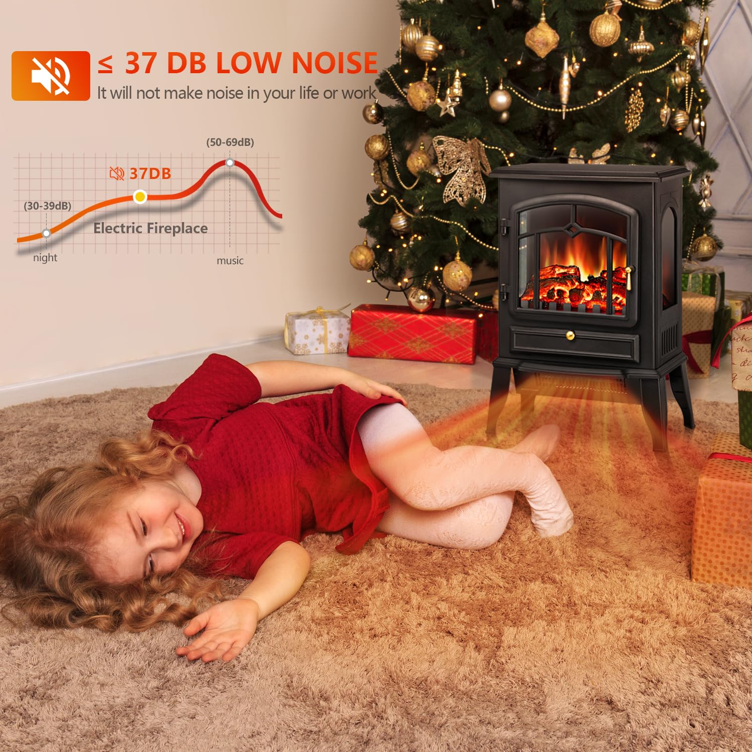 R.W.Flame Electric Fireplace Stove Heater With Thermostat Control, 15'' Cathedral Stylish Small Fireplace Heater, 3D Realistic F