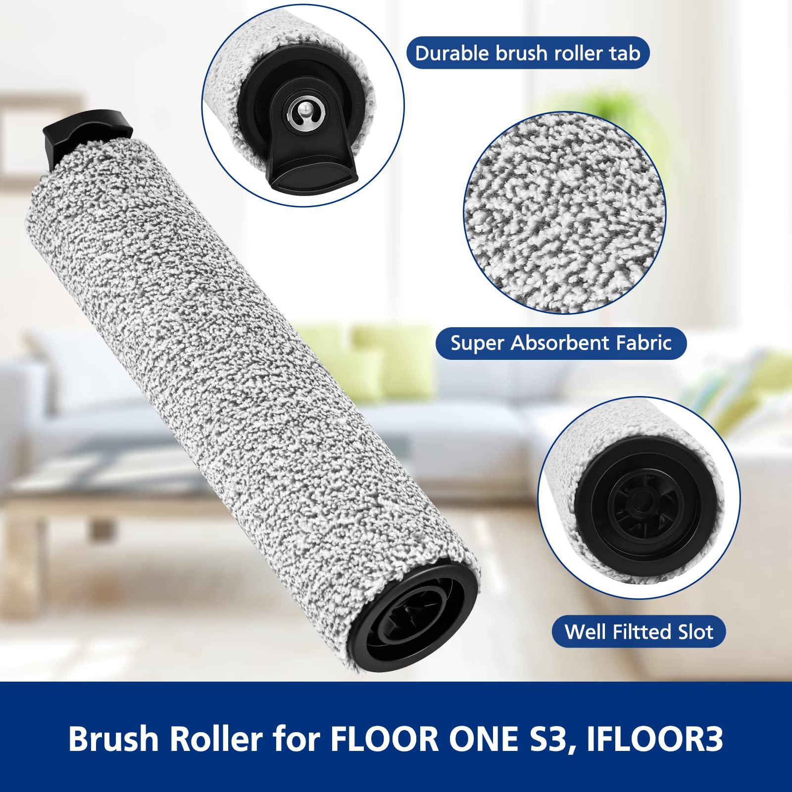 Roller Brush Replacement Parts Compatible With Tineco Ifloor 3/ Floor One S3 Cordless Vacuum Cleaner, 2 Pack Brush Rollers + 4 P