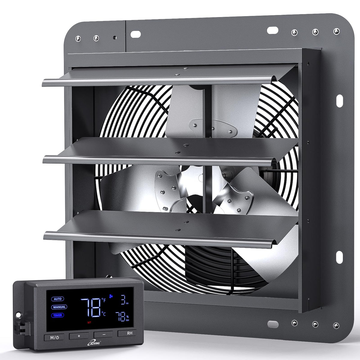 Iliving 12'' Wall Mounted Shutter Exhaust Fan, Automatic Shutter, Temperature And Humidity Controls With Variable Speed, 960 Cfm