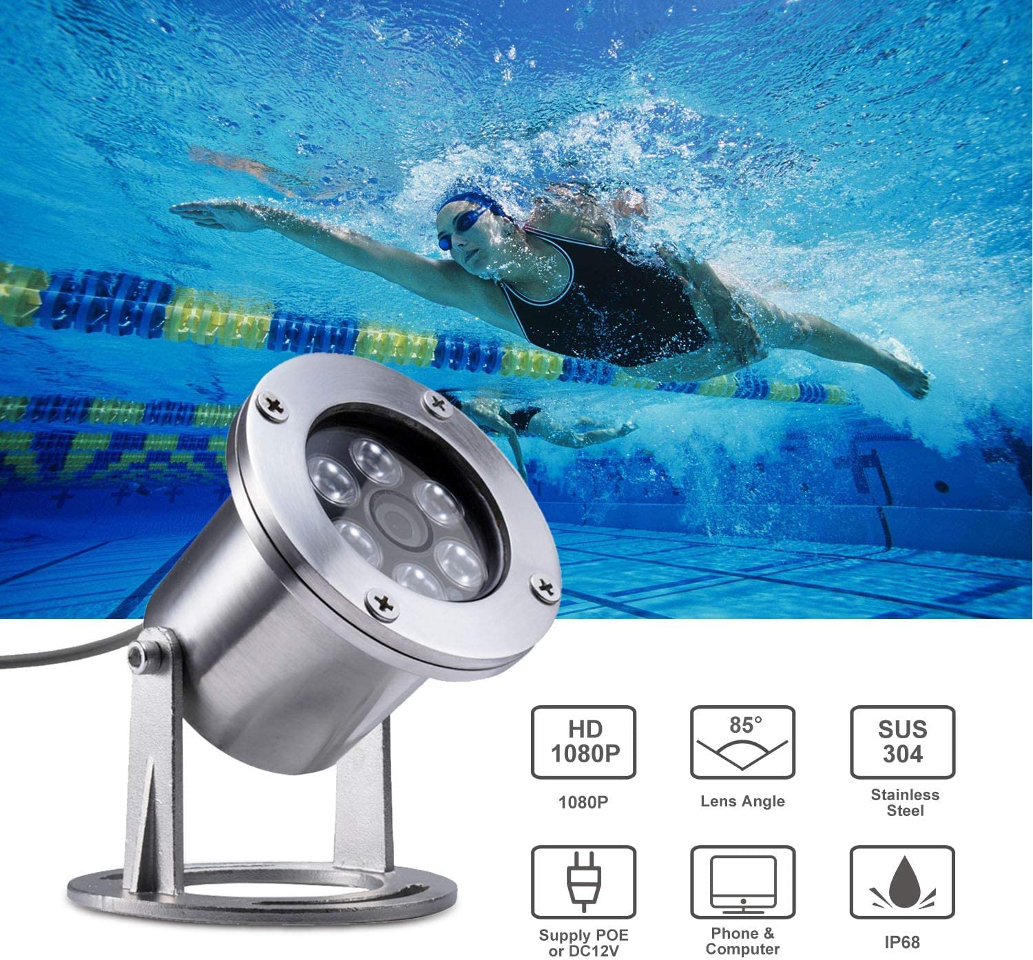 Barlus Underwater Cameras 304 Stainless Steel Ip68 5Mp 2592  1944 Poe Ip Camera 32Ft Cable Koi Pond Camera