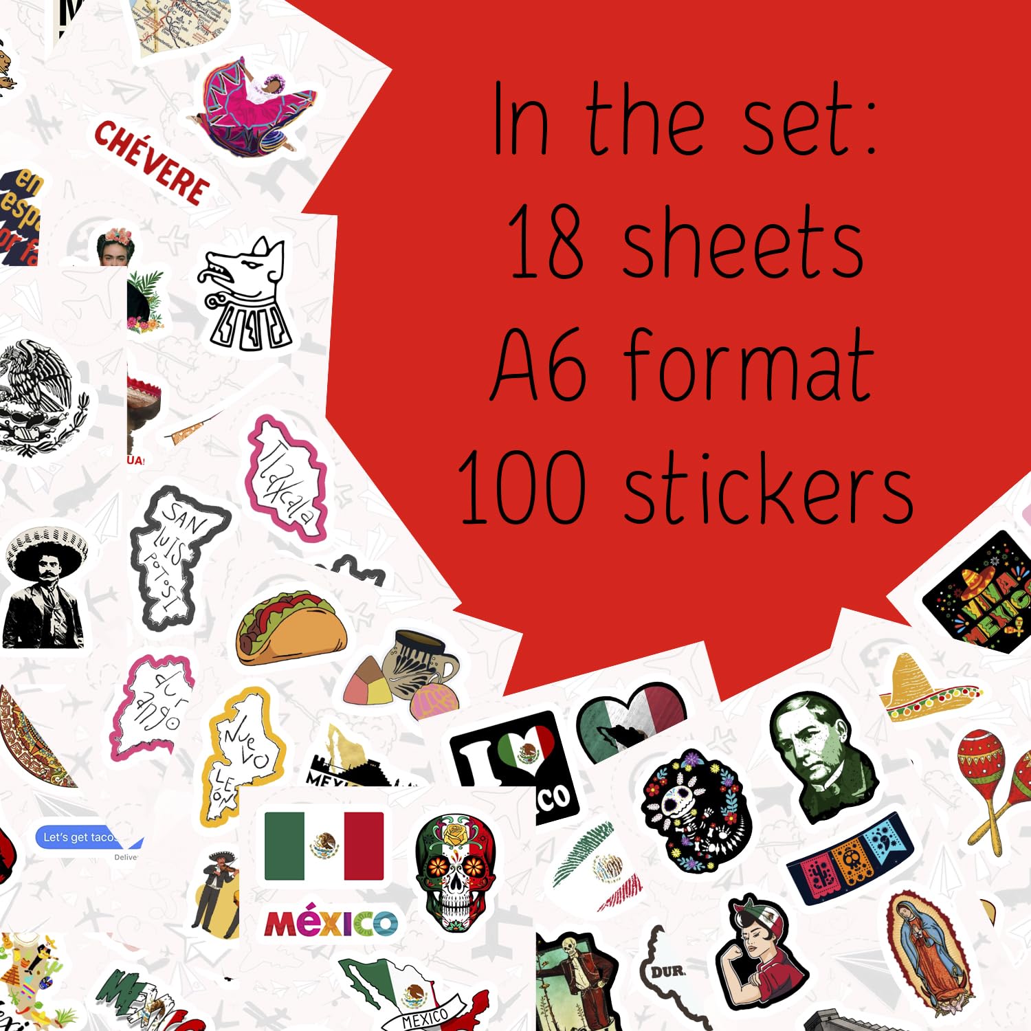 100Pcs Mexico Stickers, Mexican Stickers For Water Bottle And Laptop   Mexico Party Favors & Decorations, Waterproof Vinyl Decal