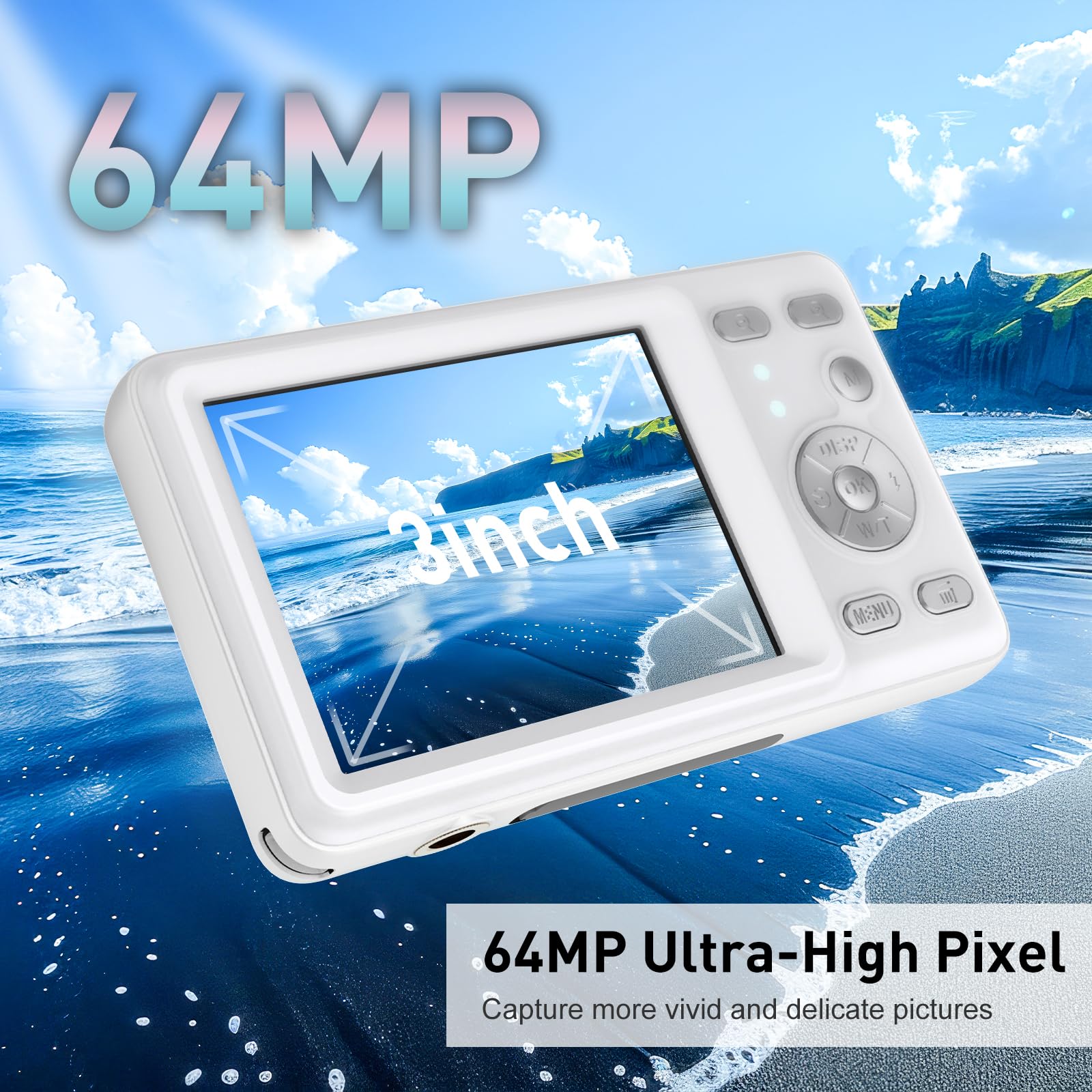 4K Digital Camera For Photography, Dual Lens 64Mp Vlogging Camera With Selfie Mirror, 120Ultra Wide Angle, 18X Digital Zoom, Vid