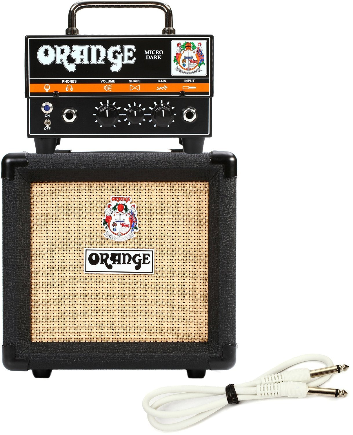 Orange Micro Dark Terror Hybrid Amp Head Mini Stack Combo W/ Cabinet And Speaker Cable, Black