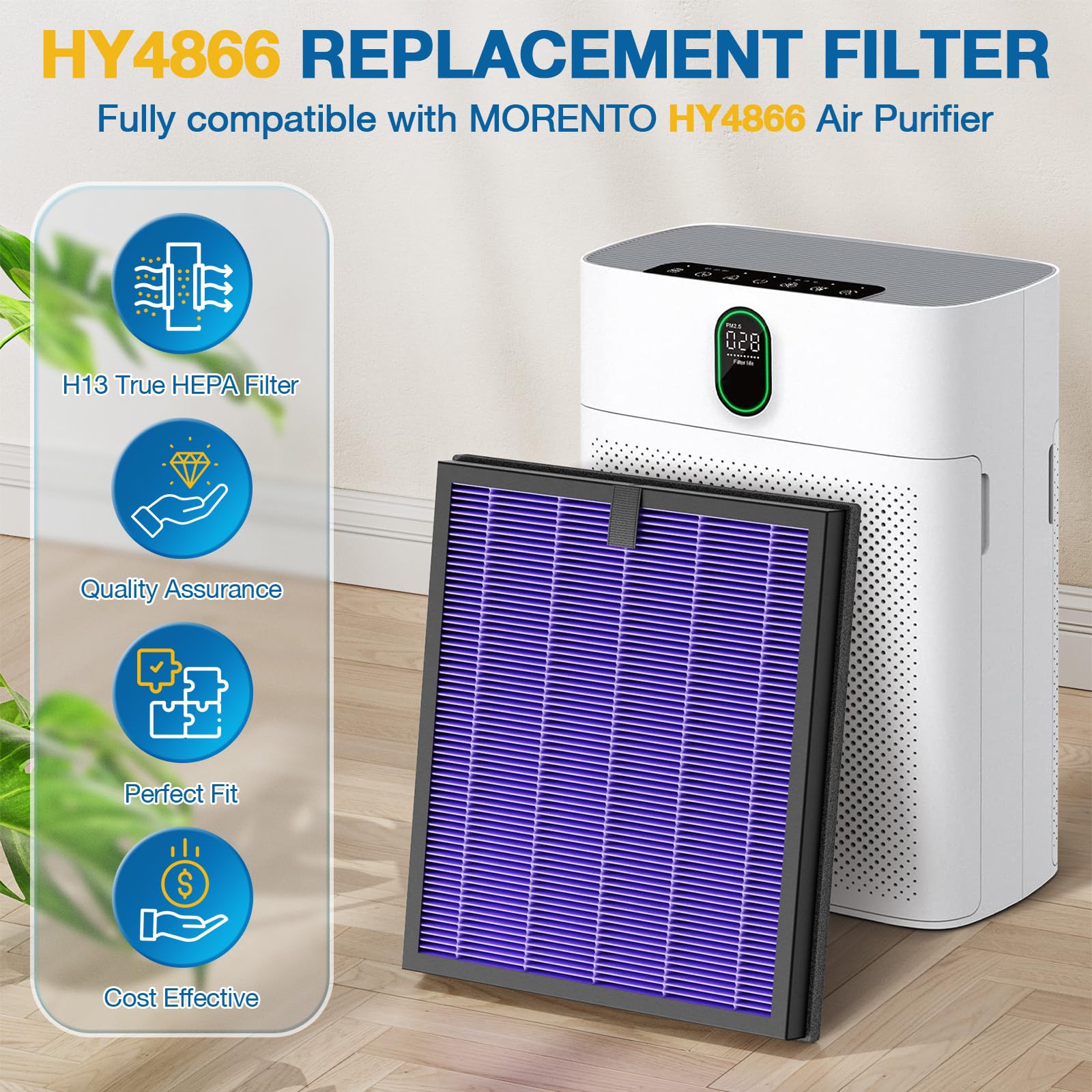 2 Pack Hy4866 Replacement Filters For Morento/Westhey Hy4866 Air Purifier And Yiou M1 Air Purifier, High Efficiency H13 True Hep