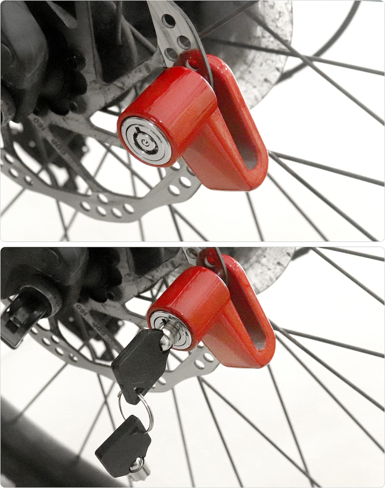 Qwork Motorcycle Bike Anti Theft Wheel Disc Brake Lock, 2 Pack Safety Disc Wheel Lock, Mountain Road Bike Padlock With Keys