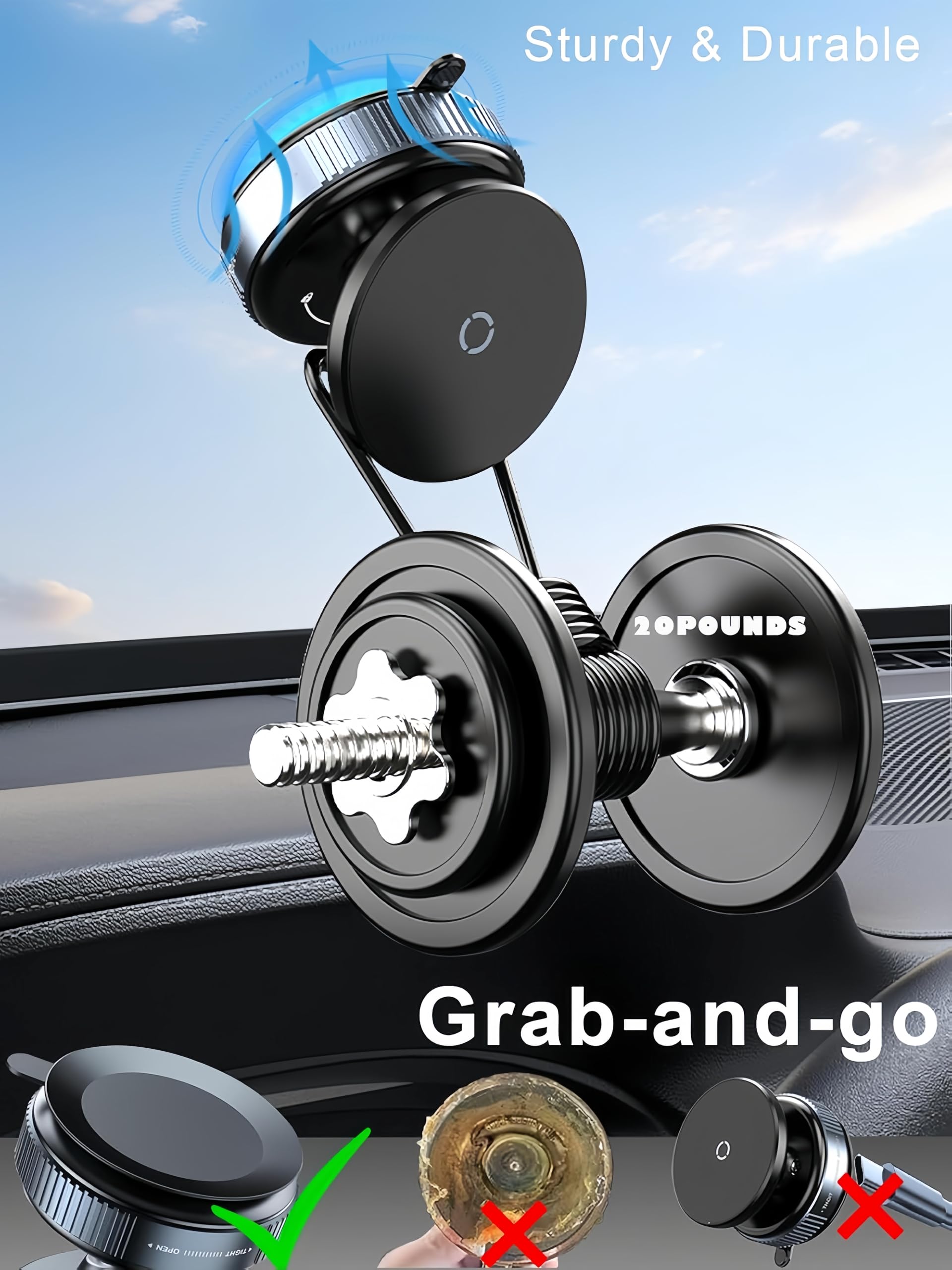 Upgraded Vacuum Magnetic Suction Phone Mount, Magnetic Car Phone Holder, For Iphone 16 Magsafe Car Mount, Ideal For Car/Gym/Mirr