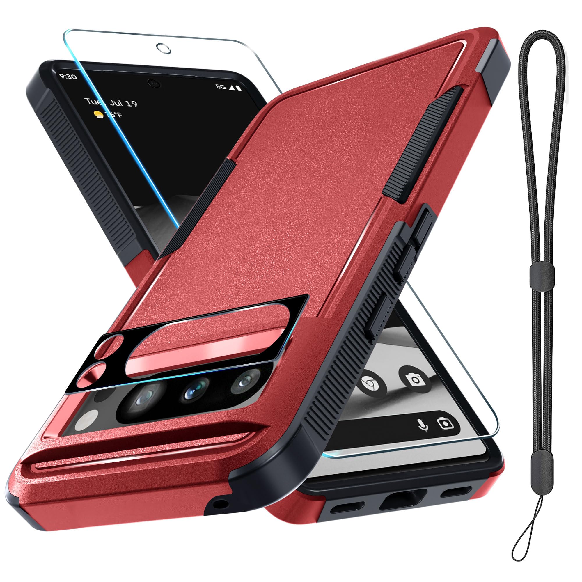 Rmocr Case For Google Pixel 8 Pro, Full Body Heavy Duty Rugged Shockproof Protective Phone Cover With Wrist Lanyard Strap, Tempe