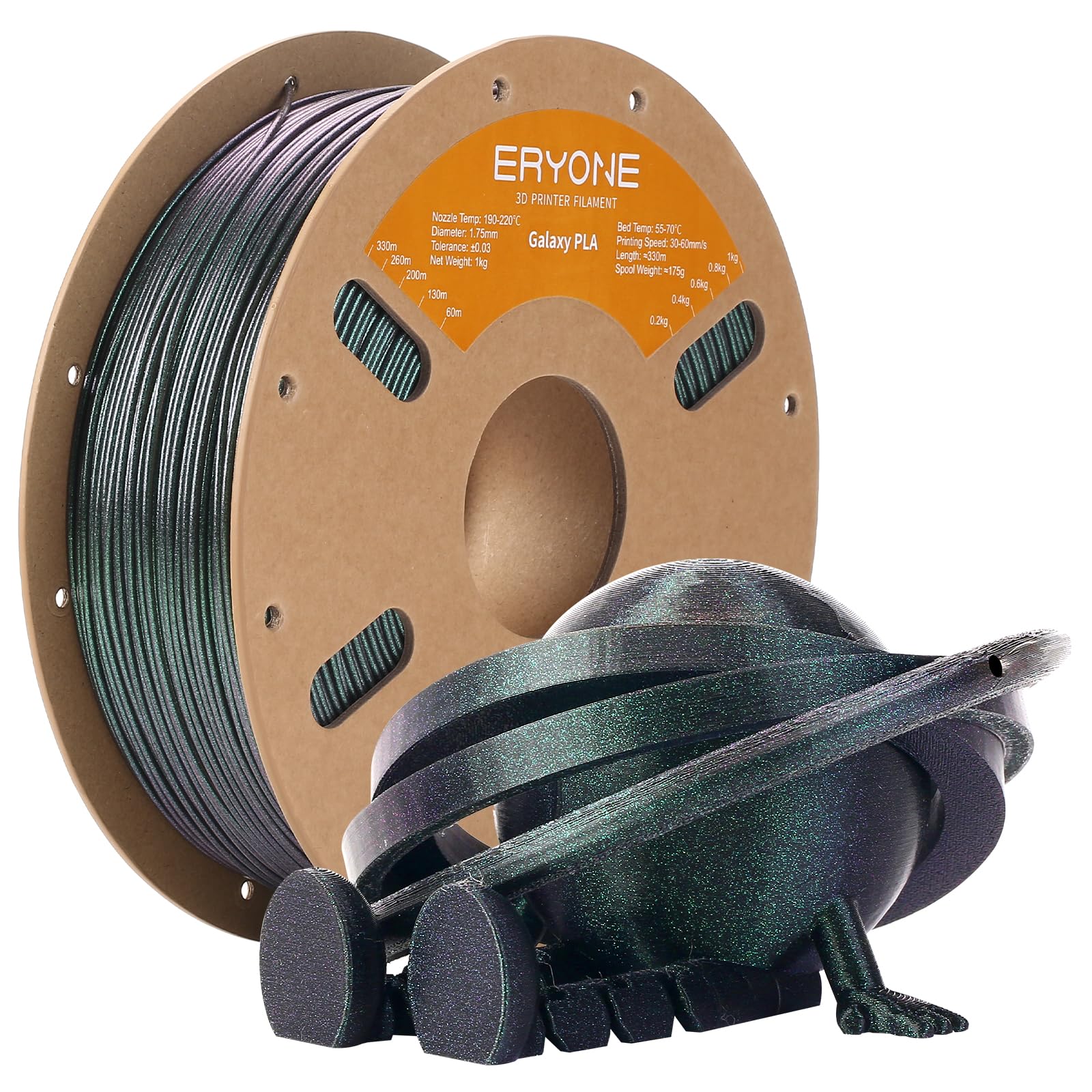 Eryone Glitter Pla Filament For 3D Printer, 1.75Mm +/ 0.03Mm, 1Kg(2.2Lbs)/Spool, Bipolaris Nebula (Green)