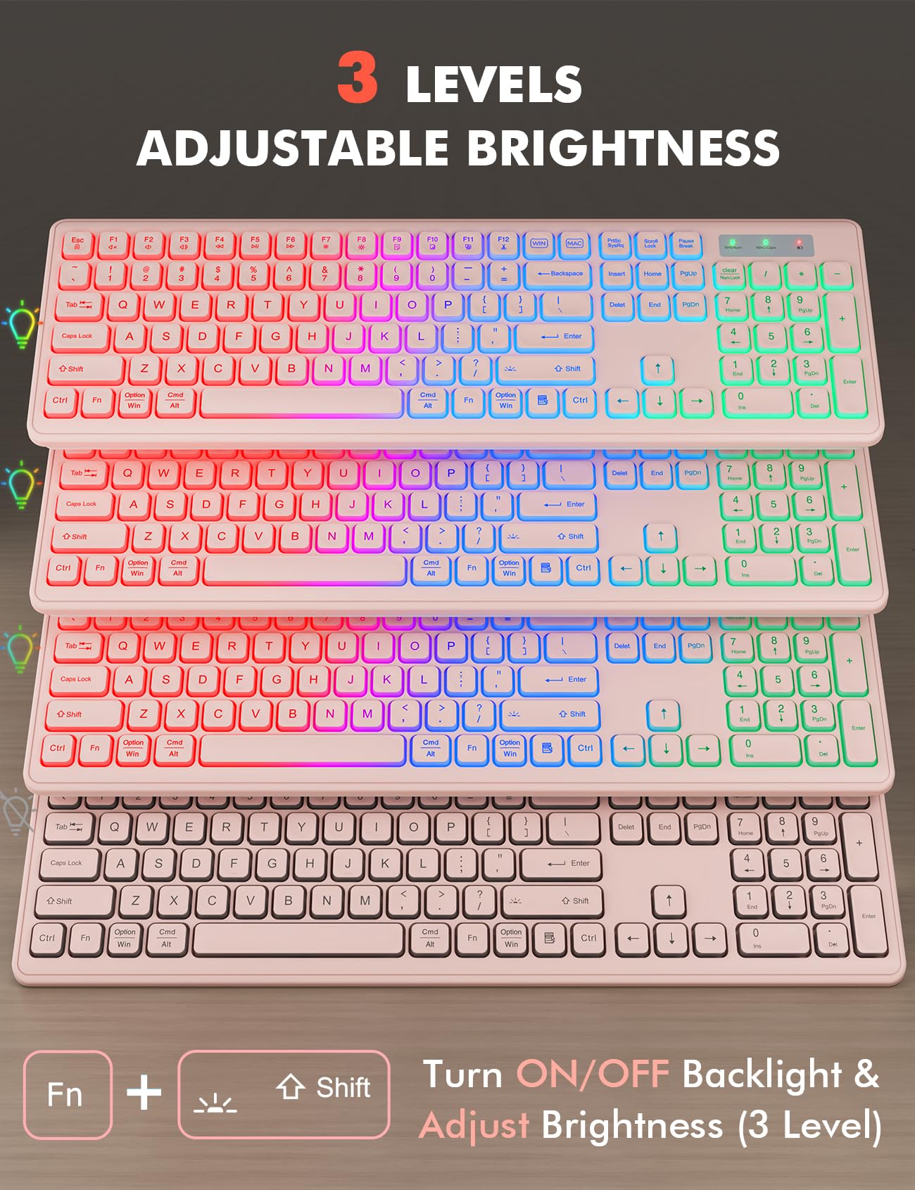 Wireless Keyboard And Mouse Combo   Rgb Backlit, Rechargeable & Light Up Letters, Full Size, Ergonomic Tilt Angle, Sleep Mode, 2.4Ghz Quiet Keyboard Mouse For Mac, Windows, Laptop, Pc, Trueque, Pink