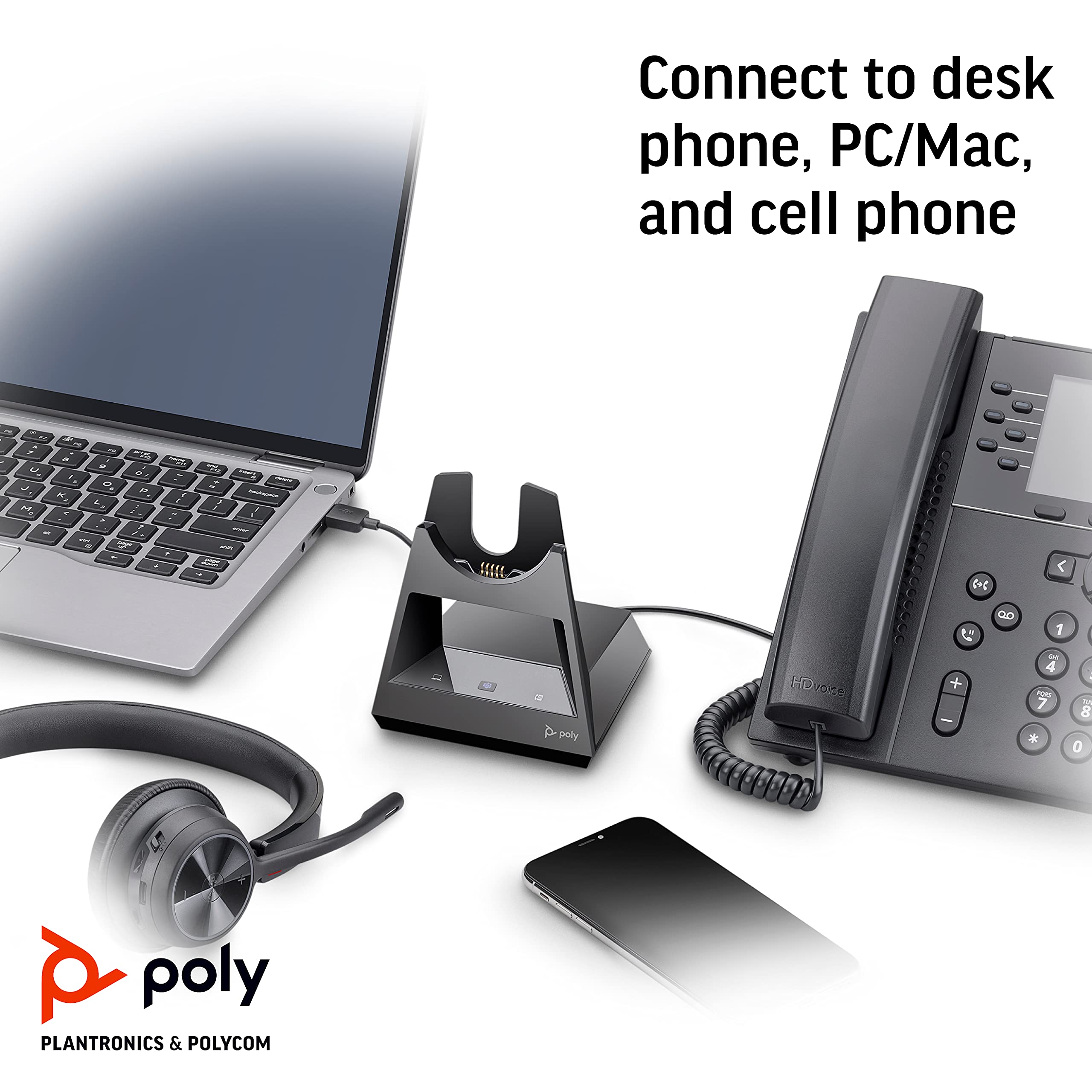 Poly   Voyager Office Base (Plantronics)   Compatible With Voyager Focus 2 And Voyager 4300 Uc Series Headsets (Sold Separately)