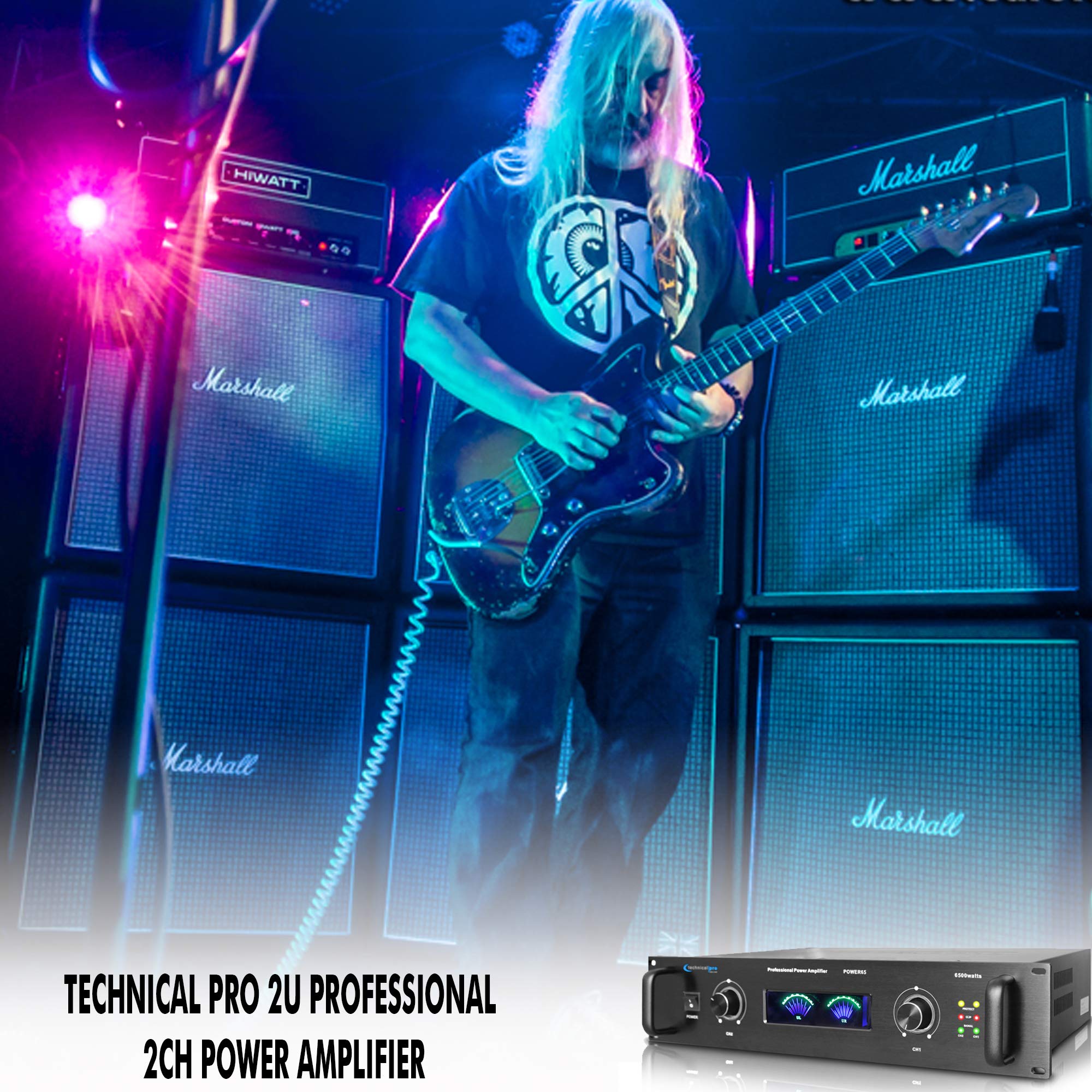 Technical Pro 2 Channel Digital Stereo Power Amplifier, 6500 Watts, Portable PA System, Black, Model POWER65