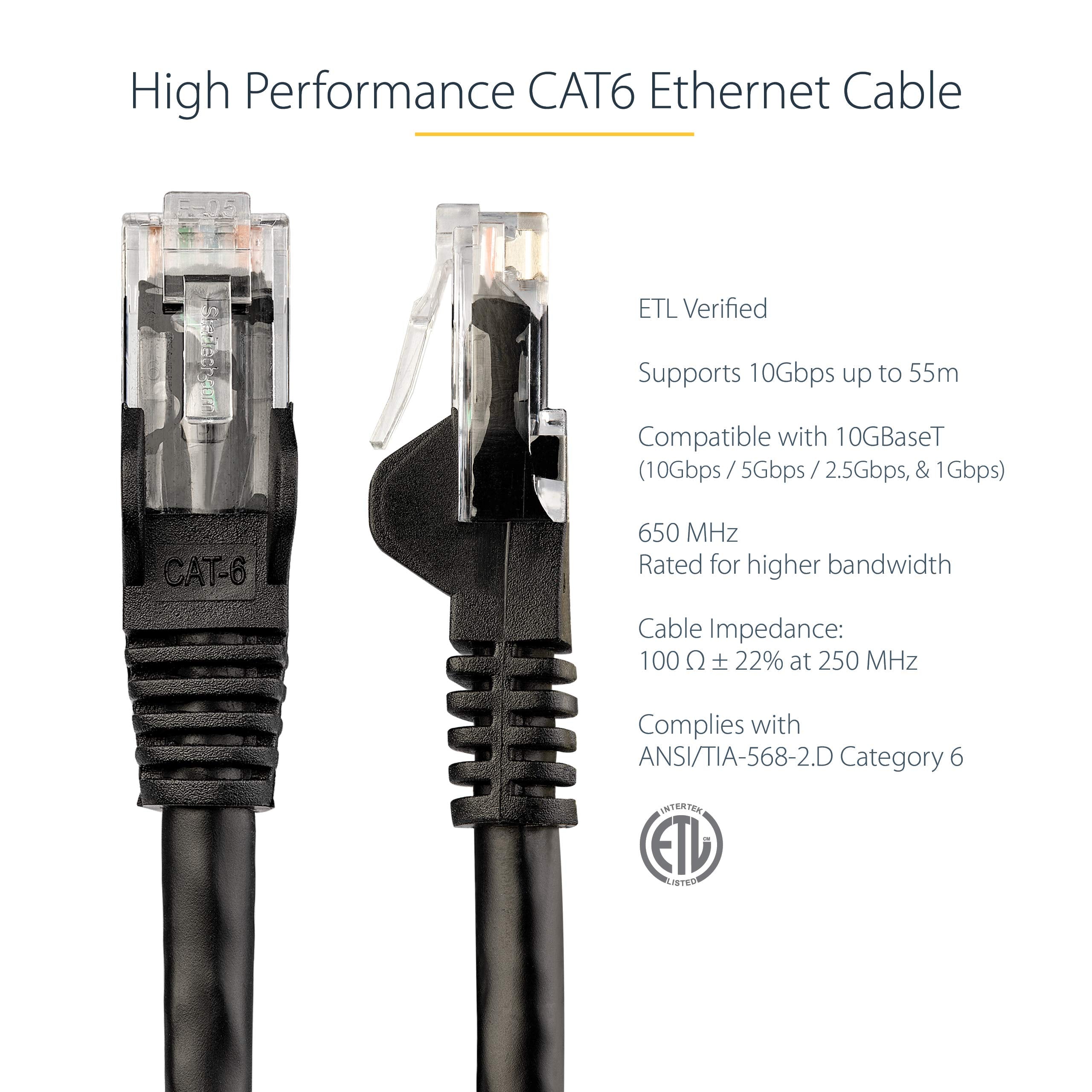 Startech.Com 8Ft Cat6 Ethernet Cable   Black Cat 6 Gigabit Ethernet Wire  650Mhz 100W Poe Rj45 Utp Network/Patch Cord Snagless W
