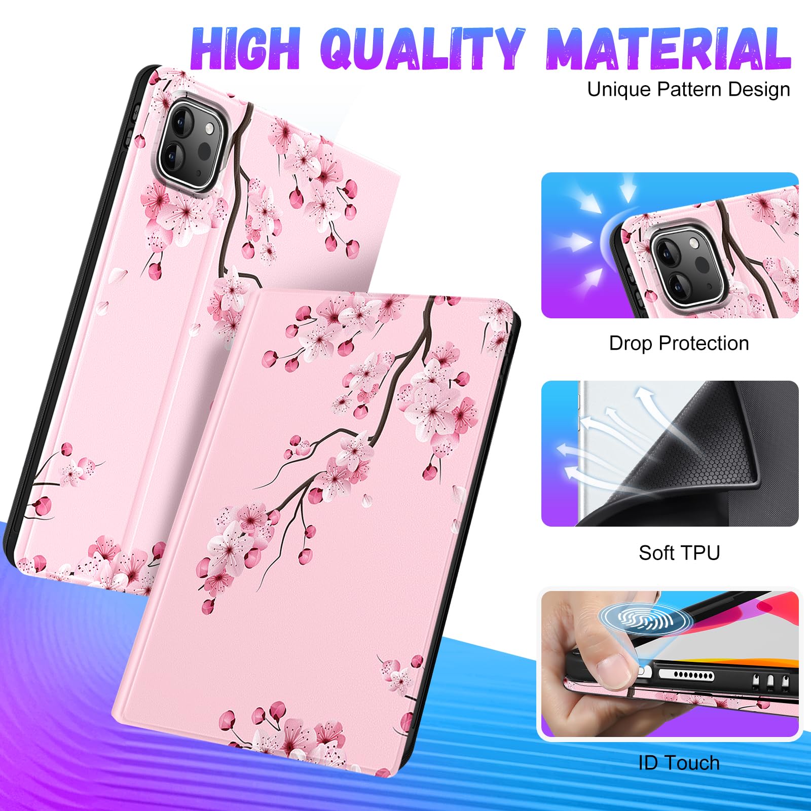 Uppuppy For Ipad Air 11 Inch Case, Air 5Th/4Th Generation 10.9, Pro 11'' Case Cute Kids Women Girls Girly Flower With Apple Penc