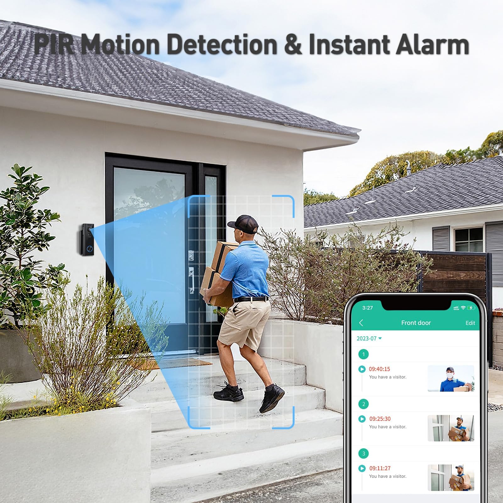 Xtu Doorbell Camera Wireless No Subscription, 2K Video Doorbell With Chime, 2 Way Audio, Instant Alert, Human Detection, Night V