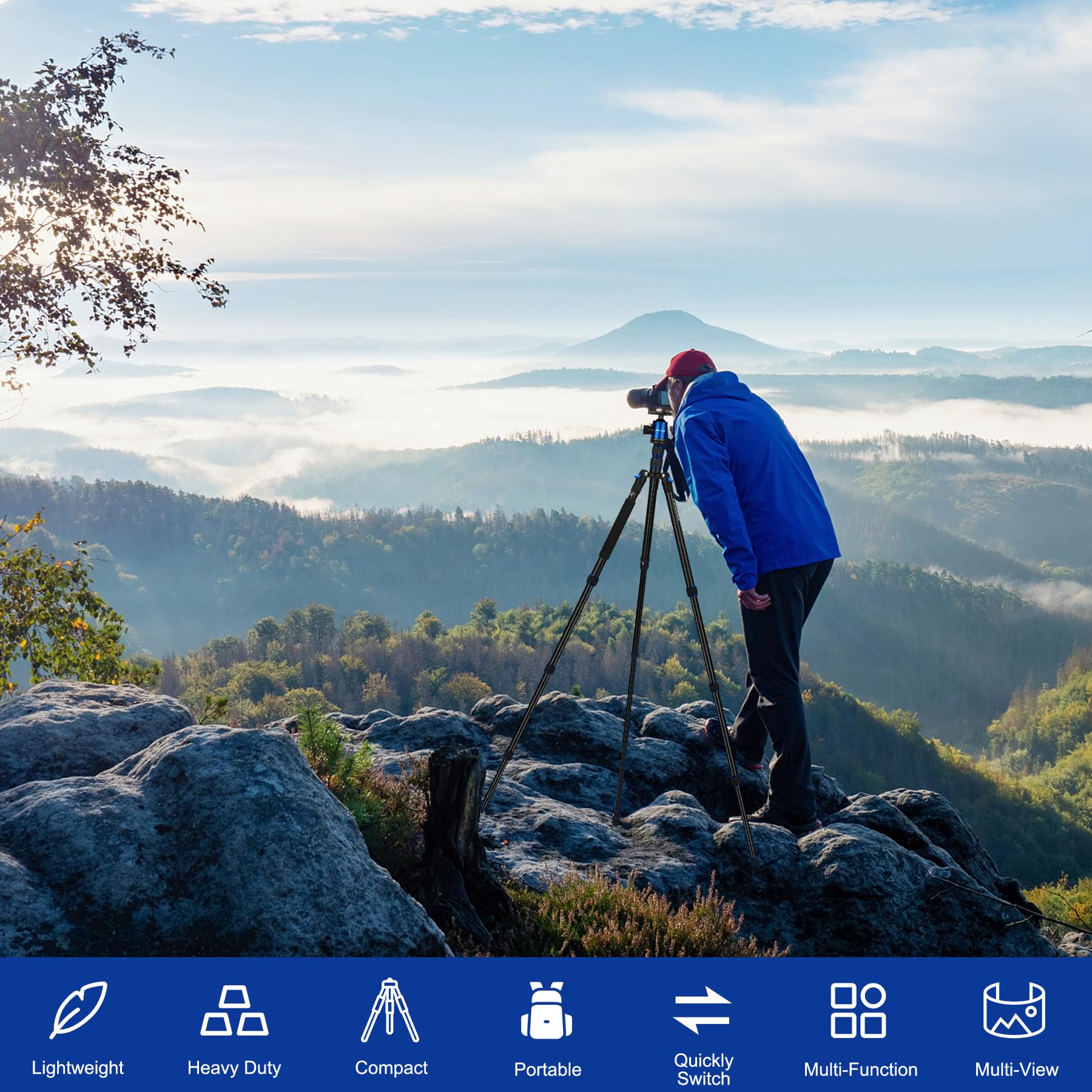 80/85 Inches Heavy Duty Tripod For Camera And Phone, 85' Camera Monopod Tripod, Dslr Binoculars Spotting Scope Camcorders Video Tripod Stand, 360 Degree Ball Head, 35 Lbs Loads