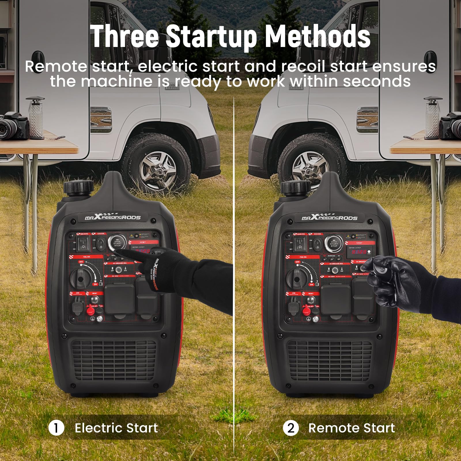 Maxpeedingrods 4800W Gasoline Inverter Generator, Electric Start And Remote Start, Gas Powered Generator For Outdoor Camping, Ho