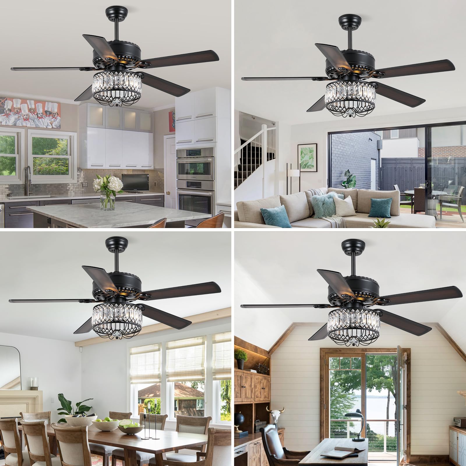 Kviflon Chandelier Ceiling Fans With Lights   52 Inch Modern Farmhouse Fandelier Ceiling Fan With Remote, Crystal Ceiling Fan Li