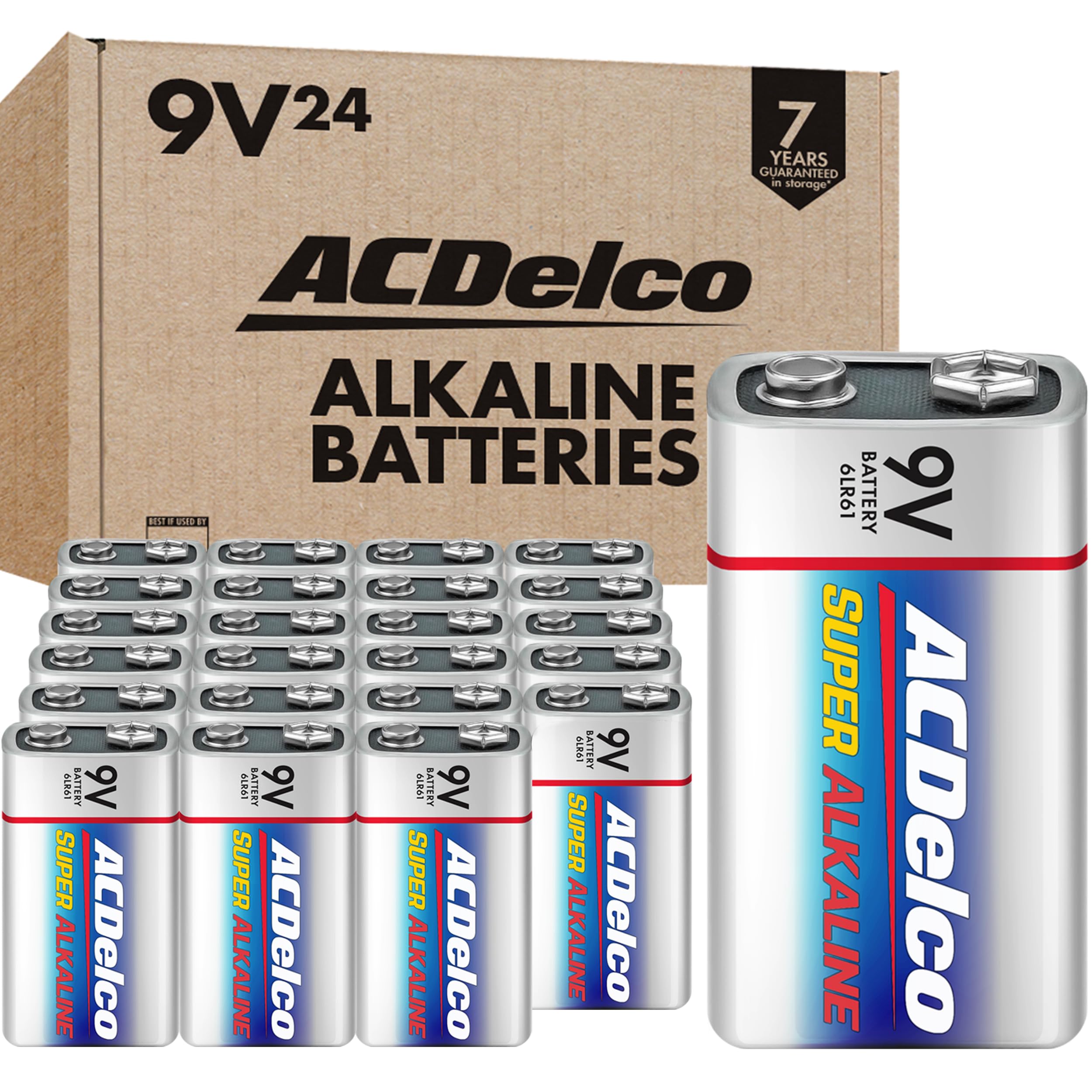 Acdelco 24 Count 9 Volt Batteries, Maximum Power Super Alkaline Battery, 7 Year Shelf Life, Reclosable Packaging