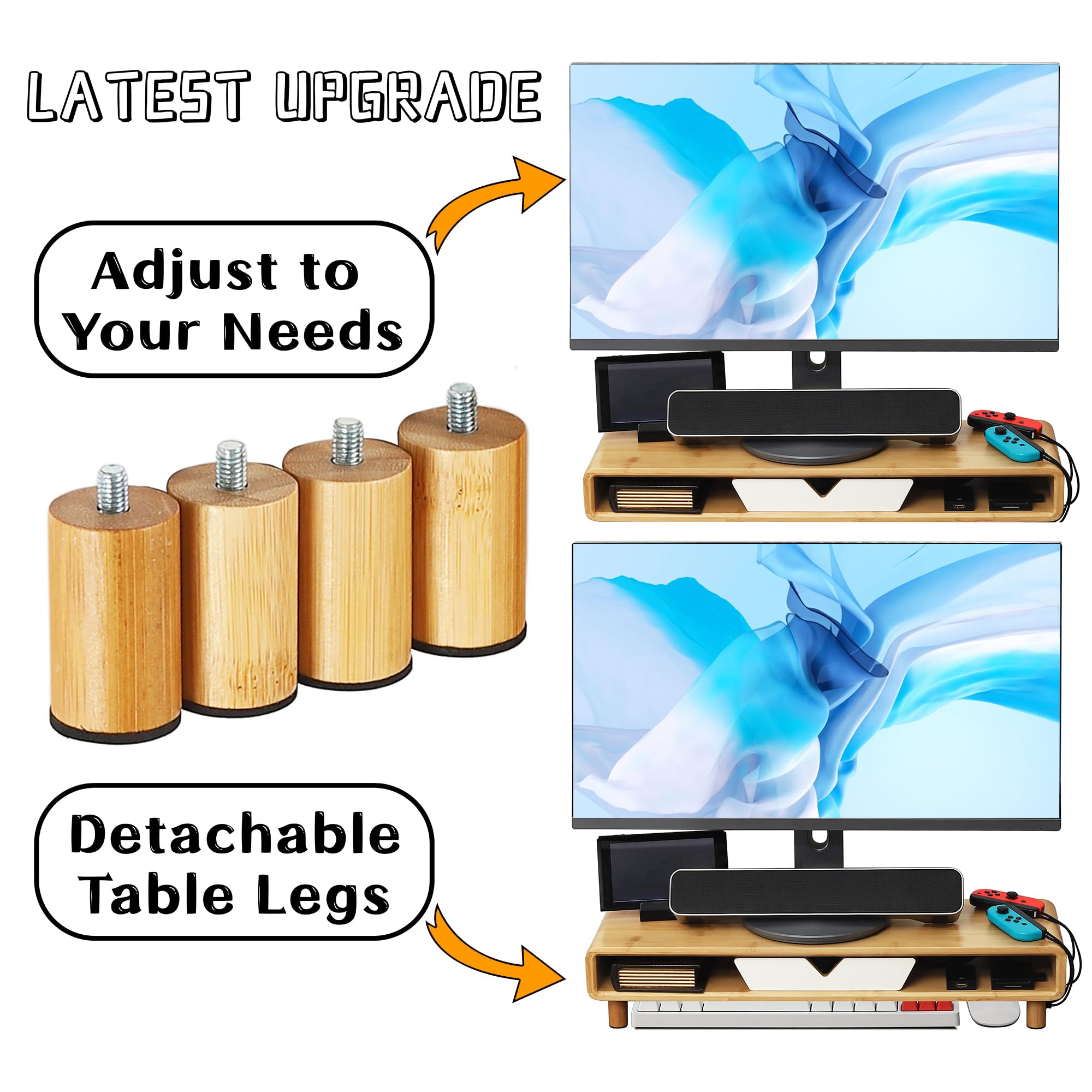 Homerays Monitor Stand with Drawer, Ergonomic Wood Riser for Computer, Laptop, TV - Upgrade White