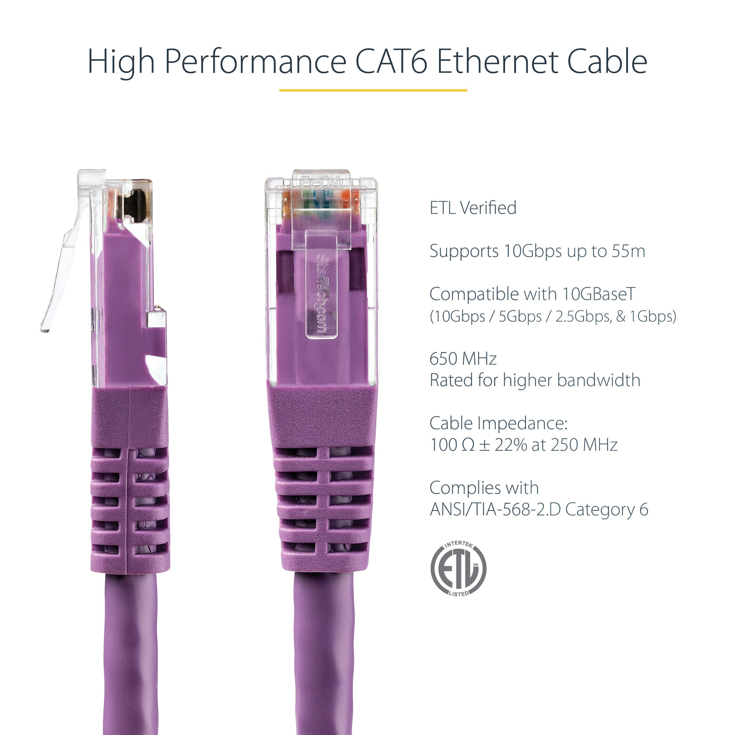 Startech.Com 20Ft Cat6 Ethernet Cable   Purple Cat 6 Gigabit Ethernet Wire  650Mhz 100W Poe++ Rj45 Utp Molded Category 6 Network