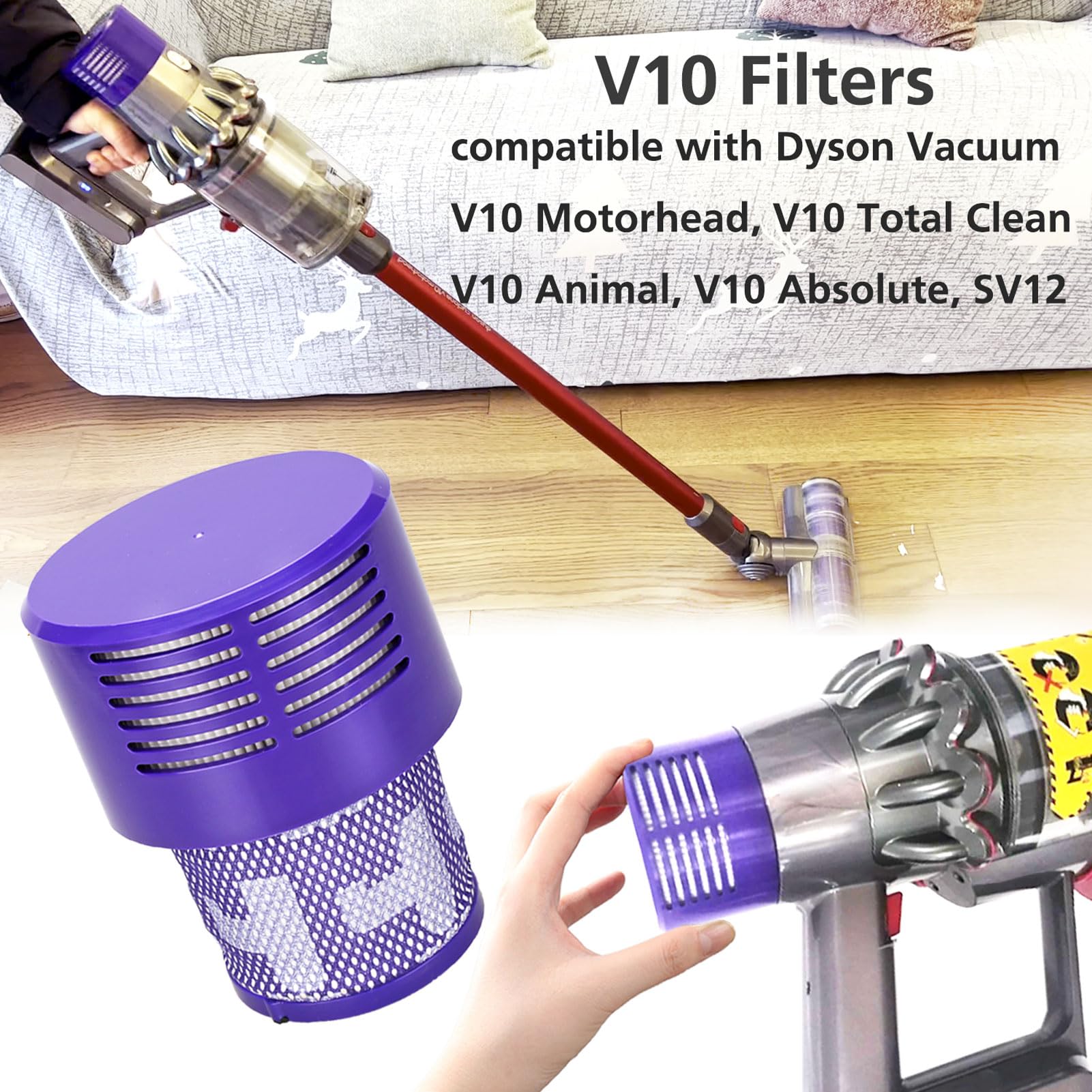 LhhTing Replacement V10 Filters for Dyson Cyclone Series, 3 Pack, Plastic, Compare to Part # 969082-01