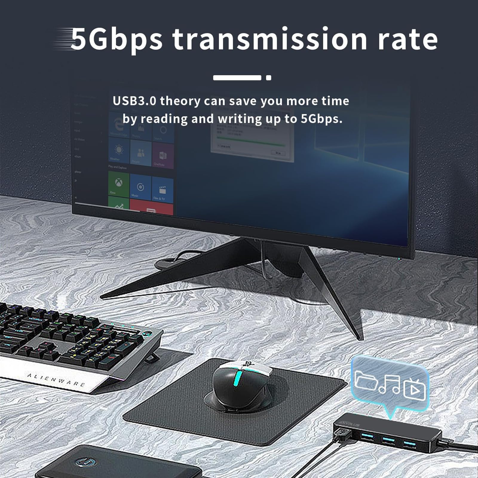 Anyplus Usb 3.0 Hub, 4 Port Usb Hub Splitter,Portable Usb Adapter Mini ...