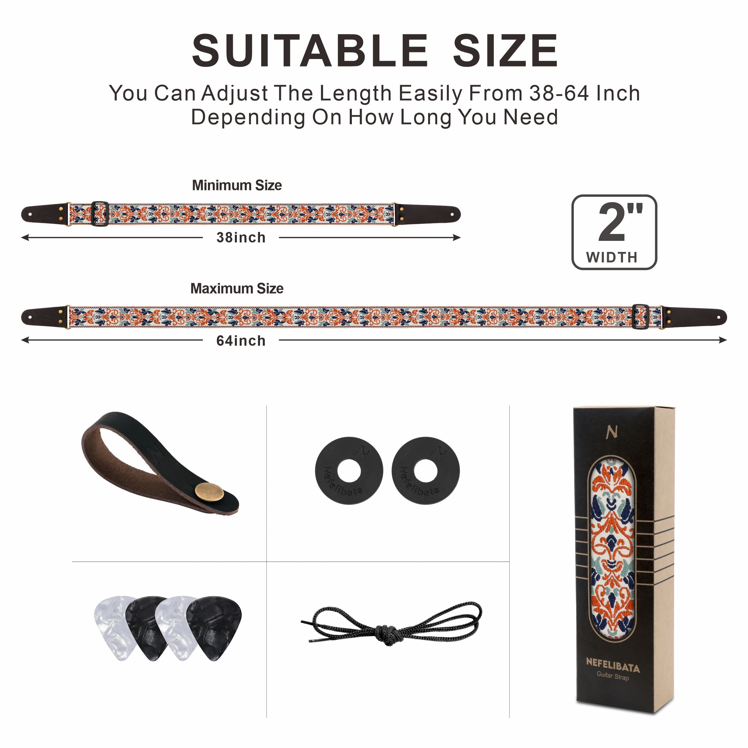 Nefelibata Guitar Strap, 2 Jacquard Embroidery Guitar Straps, Full Grain Leather Ends With Invisible Pocket, For Bass, Electric
