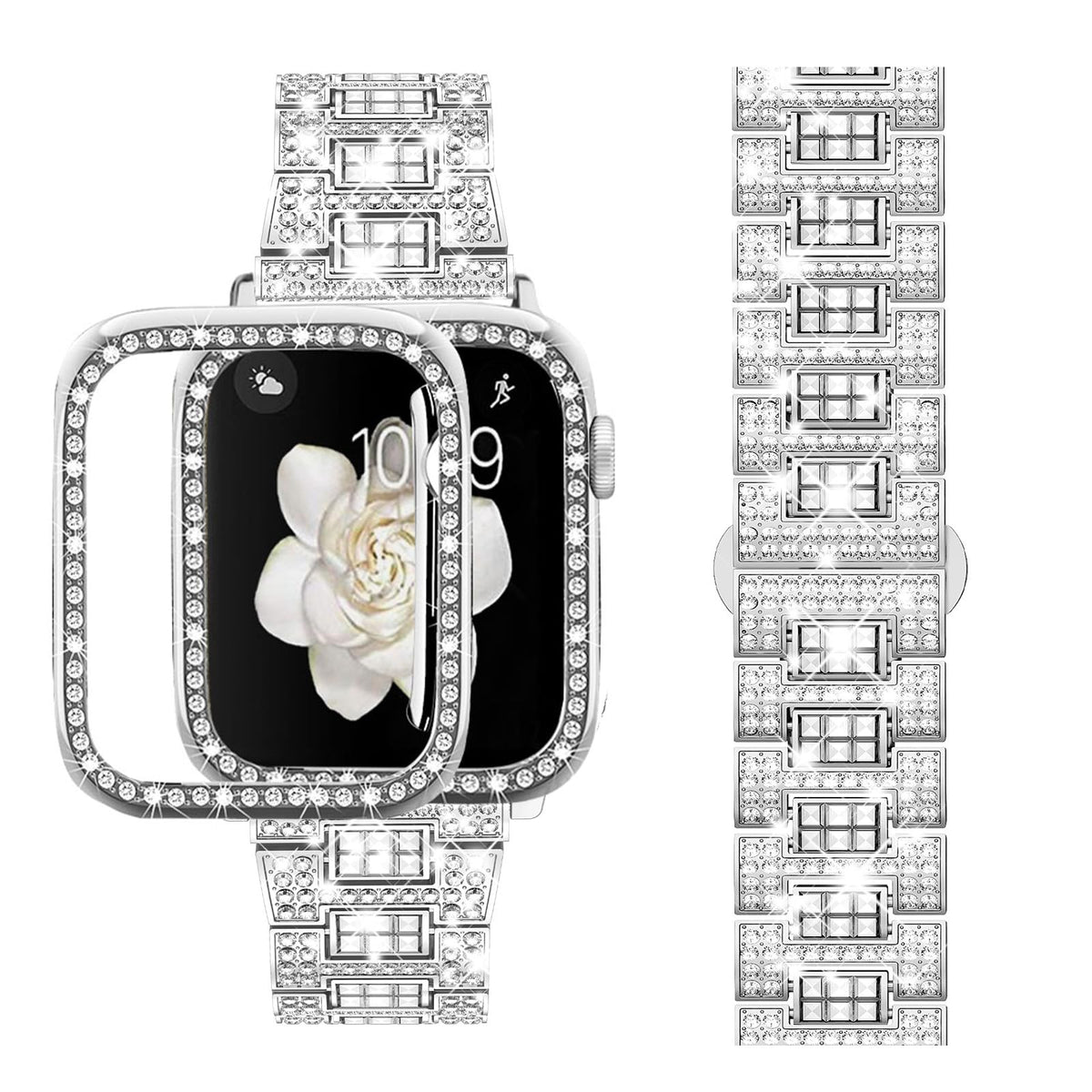Supoix Compatible With Apple Watch Band 41Mm + Case, Luxury Shiny Diamond Replacement Metal Strap For Women & Soft Tpu Bumper Pr