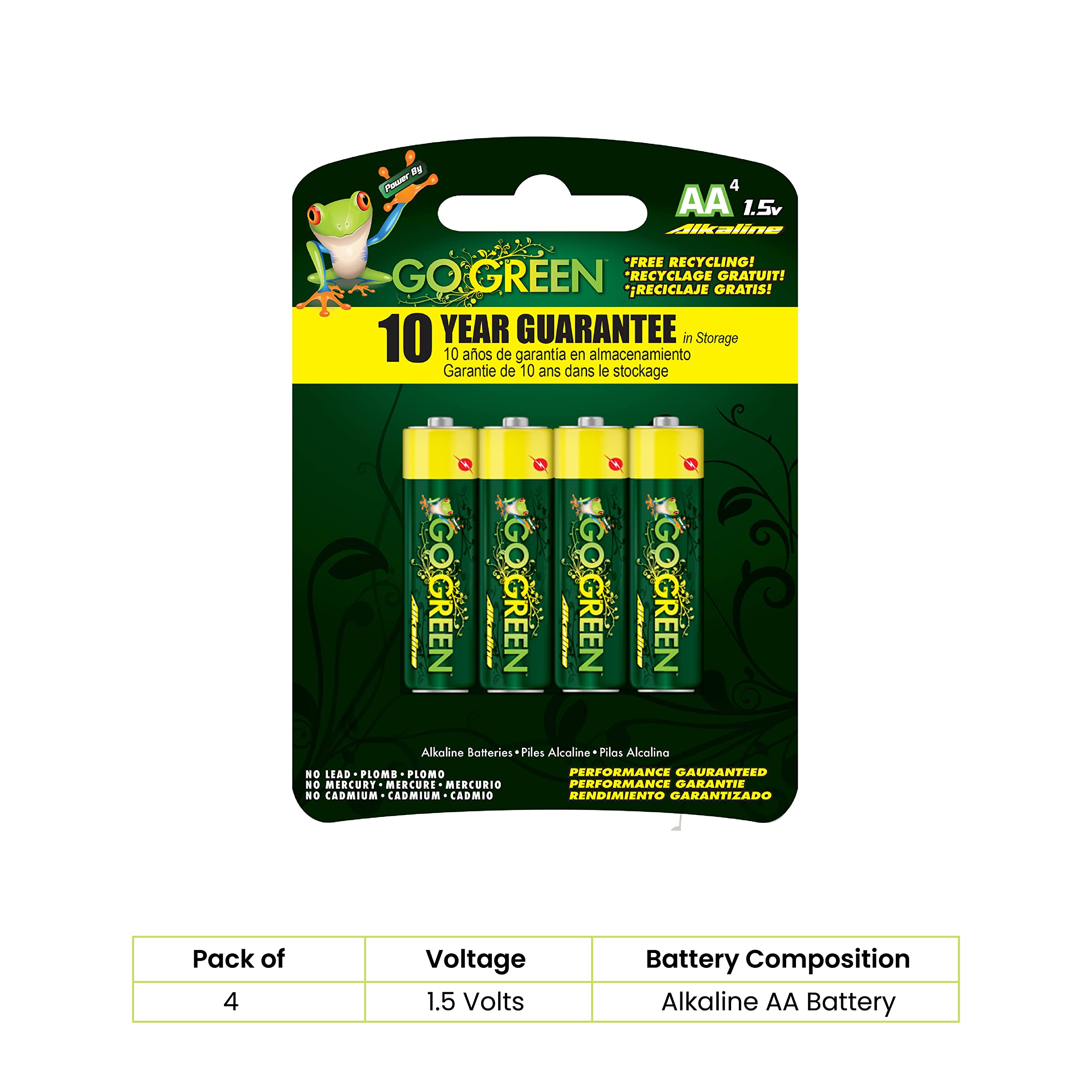 Gogreen Power (24001) Eco Friendly Alkaline Aa Batteries   No Lead, Cadmium Or Mercury   Pack Of 4