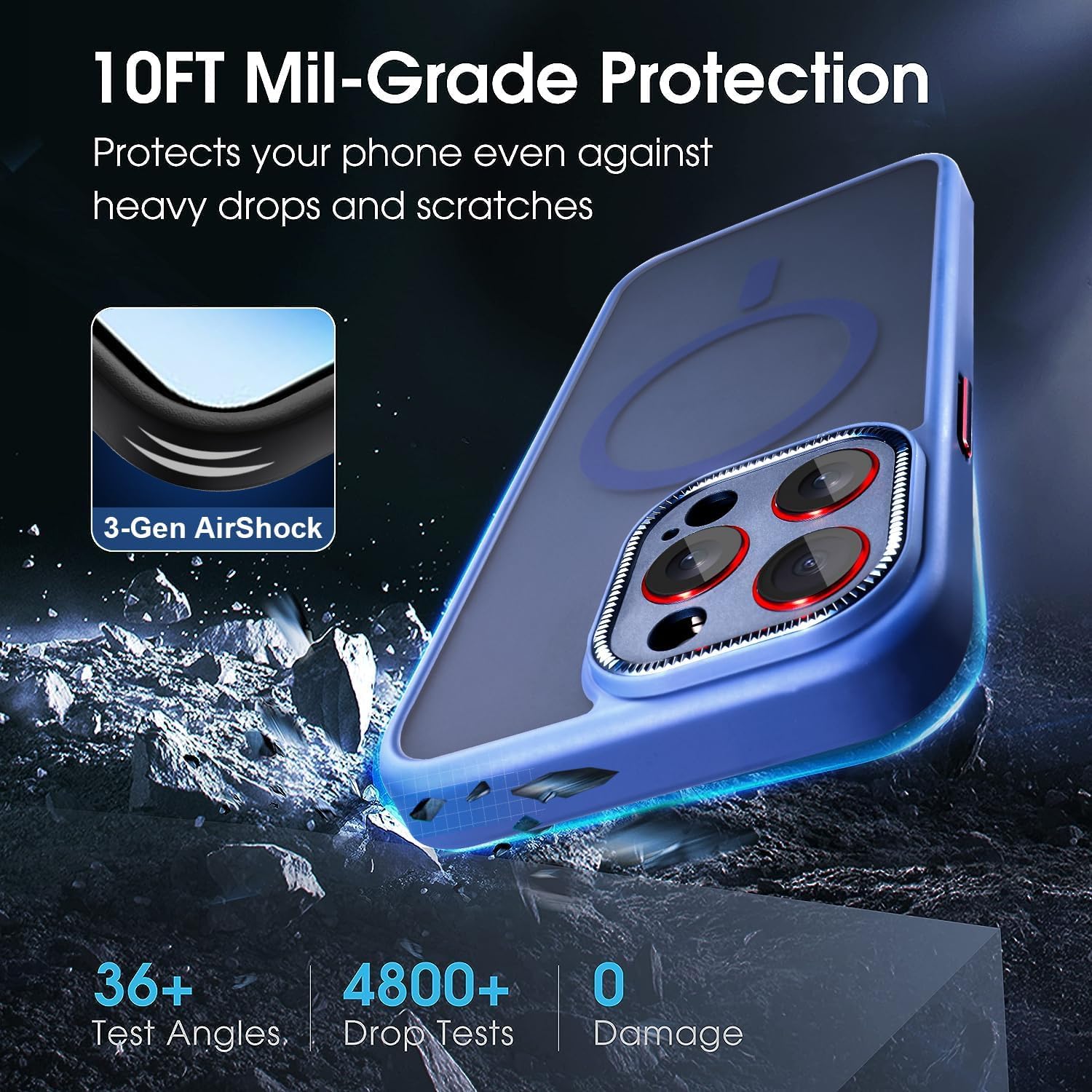 Yzoiko Magnetic Case For Iphone 13 Pro Max Case With Integrated Camera Lens Protection [10Ft Military Grade Protection] Fits Mag