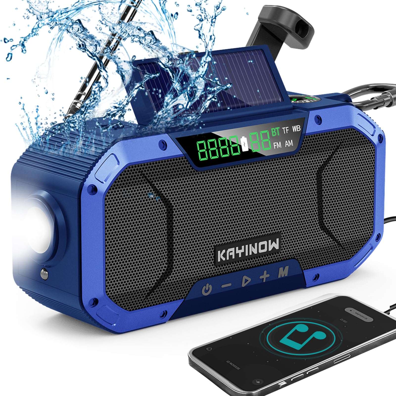 Emergency Weather Radios Hand Crank Solar Bluetooth Speaker,Portable Am Fm Noaa Radio 5000Mah Battery Powered Waterproof Wind Up