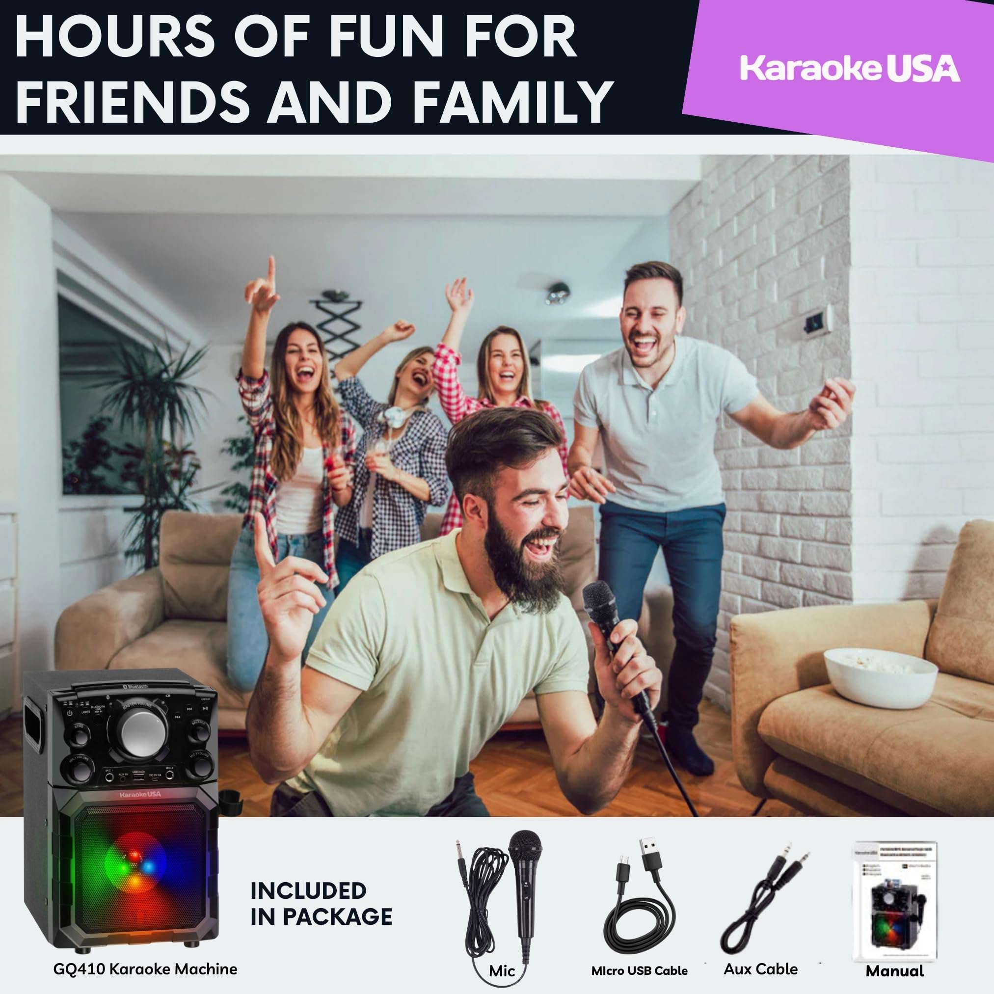 Karaoke Usa Portable Mp3 Karaoke Player With Bluetooth, Pa, And Built In Battery (Gq410) , Black