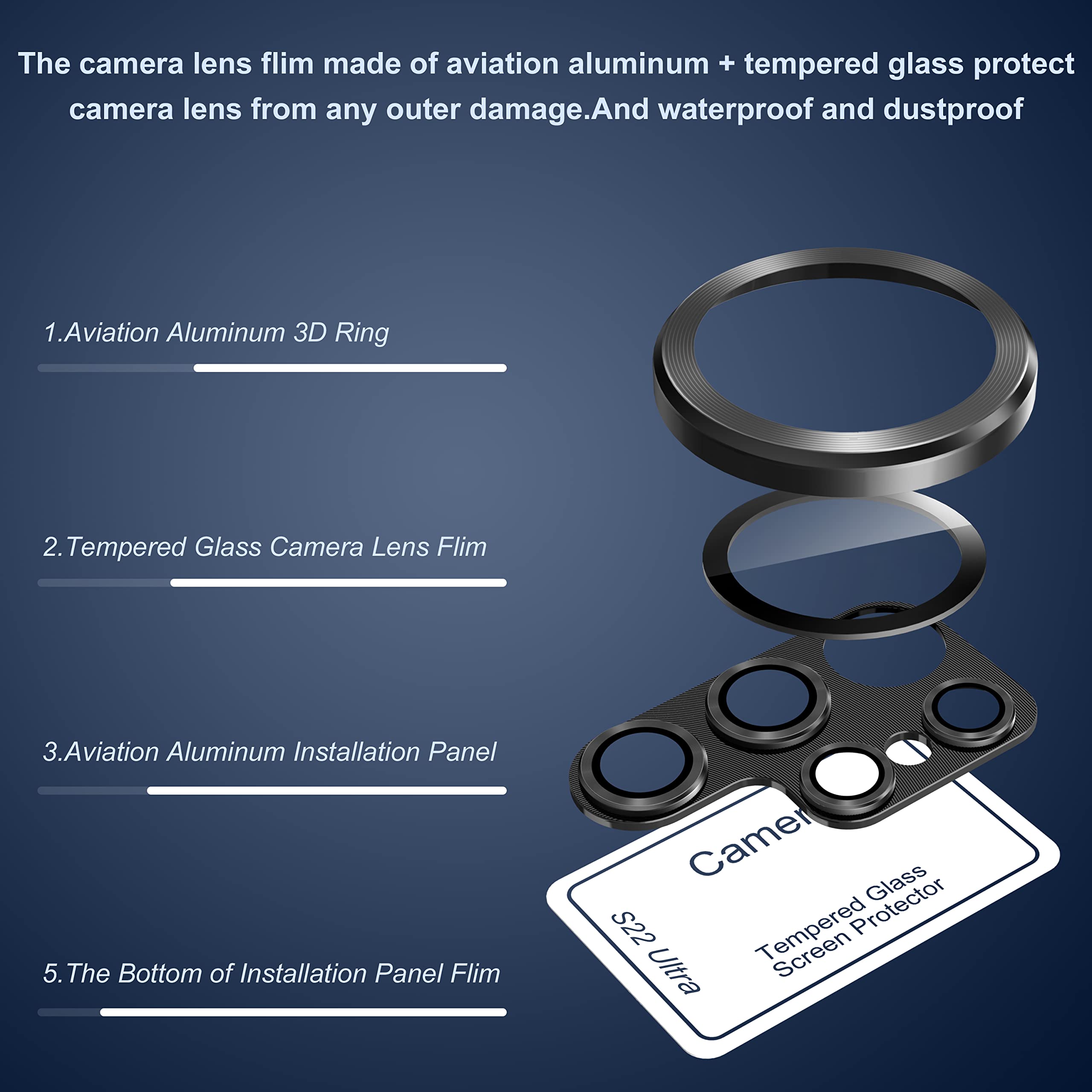 [5+5 Pcs] Suoman For Samsung Galaxy S23 Ultra Camera Lens Protector, Premium Tempered Glass Glitter Camera Lens Protector For Sa