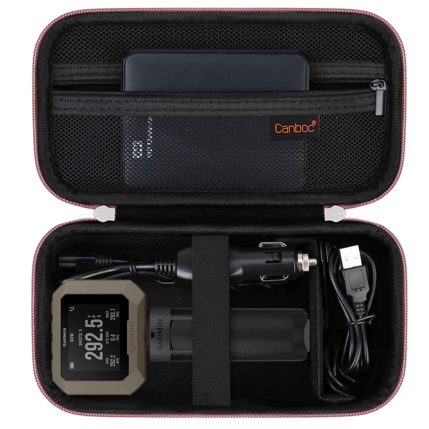 Canboc Carrying Case Compatible with Garmin Xero C1 Pro Compact Chronograph, Mesh Pocket fit Cable, Portable Charger, Power Bank