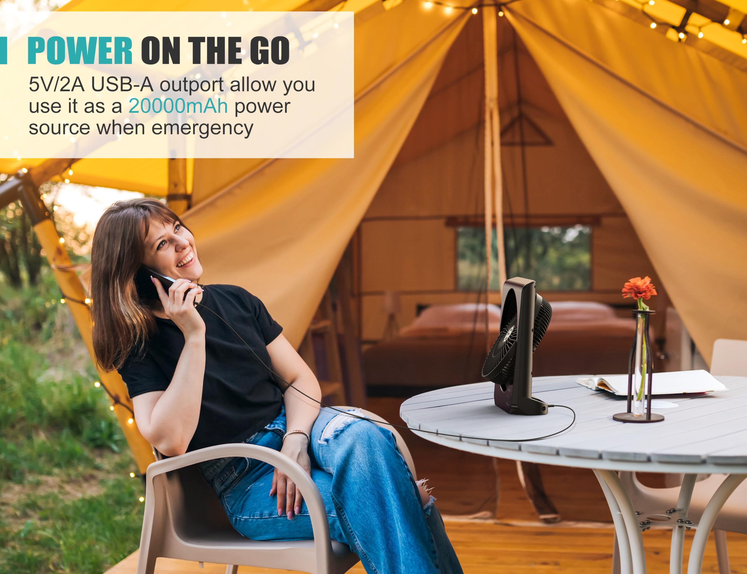 20000Mah Rechargeable Fan For Camping - 55H Super Long Last Battery Operated Fan, 10 Square Table Fan With Timer, 210 Pivot 4 Po