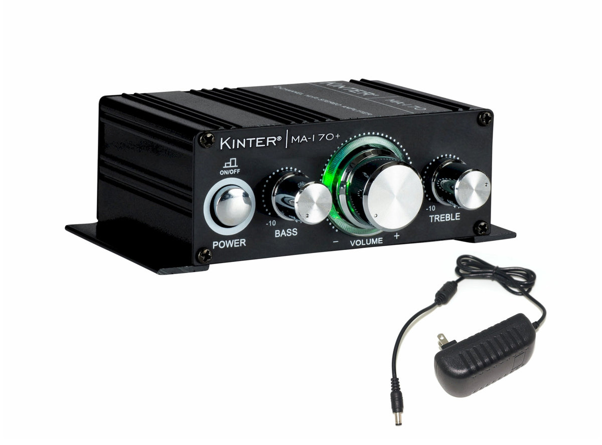 Kinter Ma170+ 2 Channel Auto Home Cycle Arcade Diy 2 X 18 W Mini Amplifier Bass Treble Rca Input Audio Mini Amplifier With 12V 3A Power Supply Black